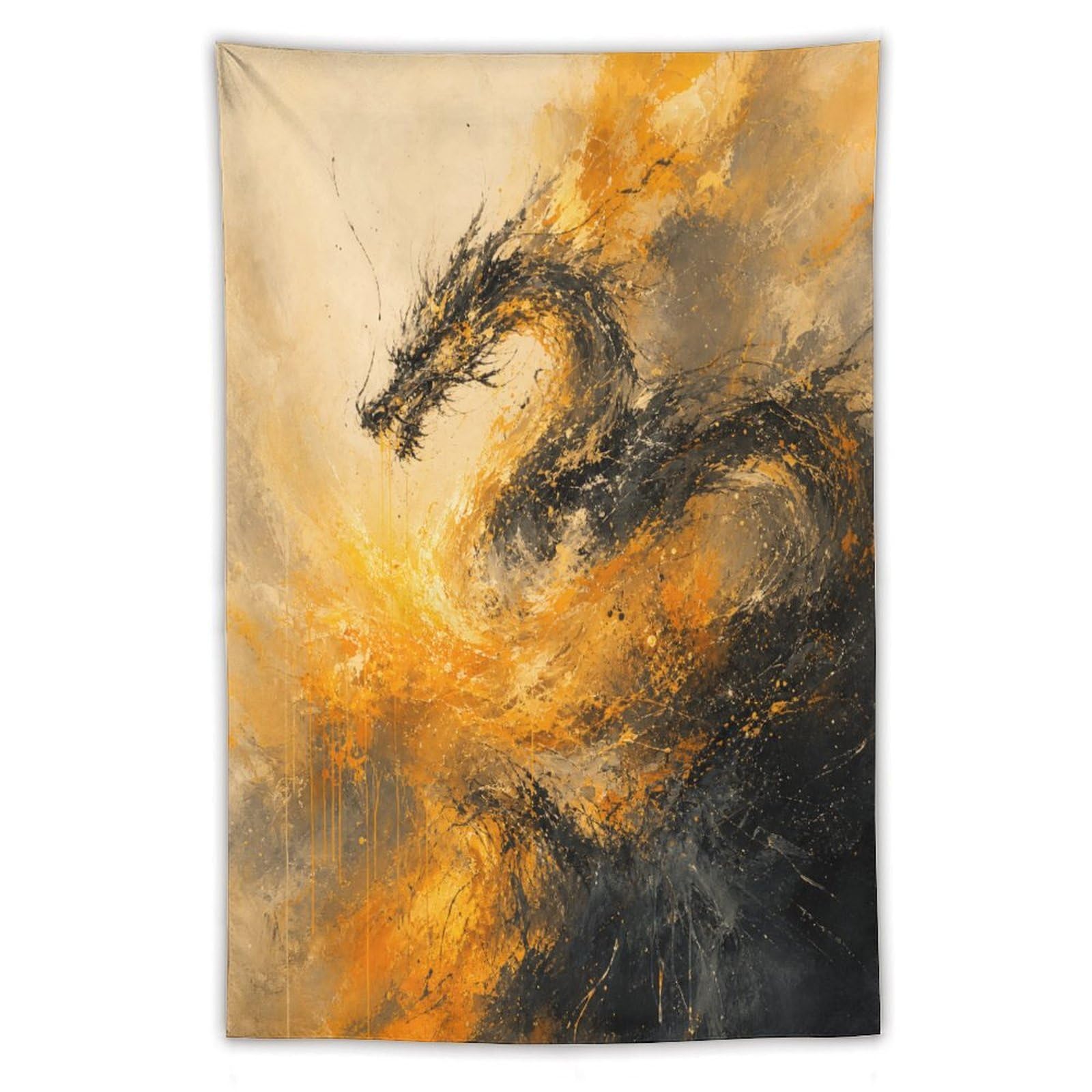 W7C8U2X3 Black Dragon Flame Wall Tapestry, Surrealist Style, Dorm Room