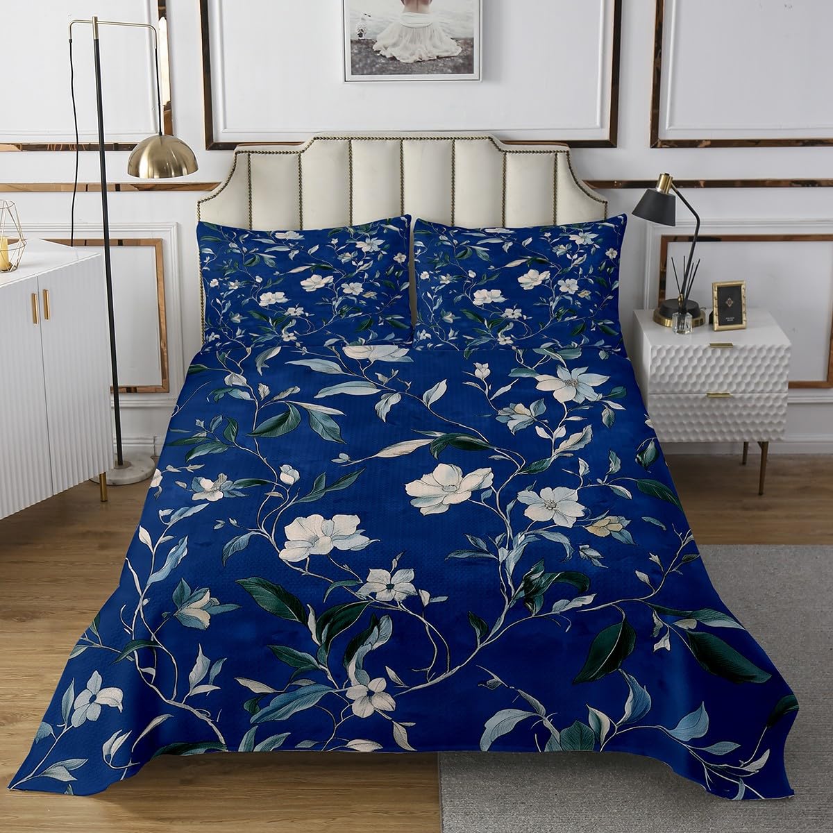 Erosebridal Floral Coverlet Set,Chic Elegant Flower Quilt Set Twin Size for Kids Boys Girls,Garden Wildlife Bedspread Set,White Floral Bed Cover Bedroom Decor