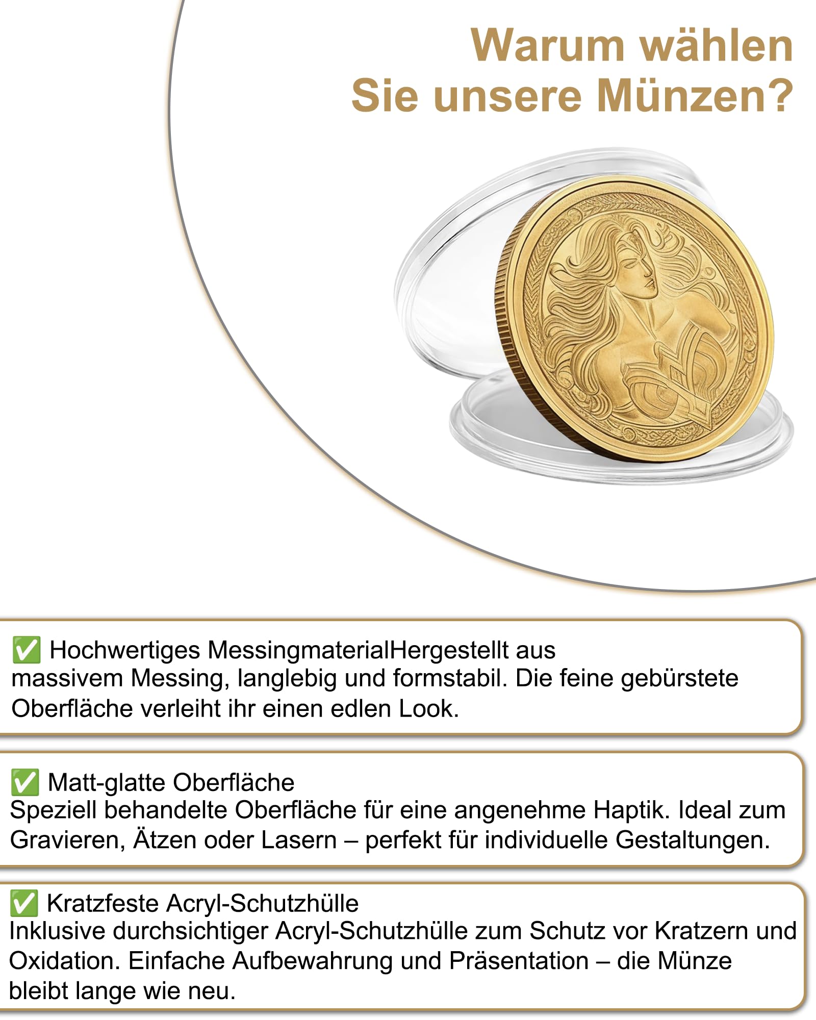 20 Stück Messing Rohlinge Münze: 40mm x 3mm Massiv Messingmünzen für Lasergravur & Stempel, Blanko Challenge Coin Set mit Acryl-Schutzhüllen, DIY Münzrohlinge für Gravurprojekte