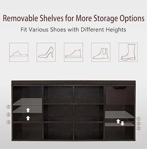 Miniatura 92 de DINZI LVJ Banco de zapatos, banco de almacenamiento de entrada con cajón y 8 cubículos, estantes ajustables, organizador de zapatos para sala de