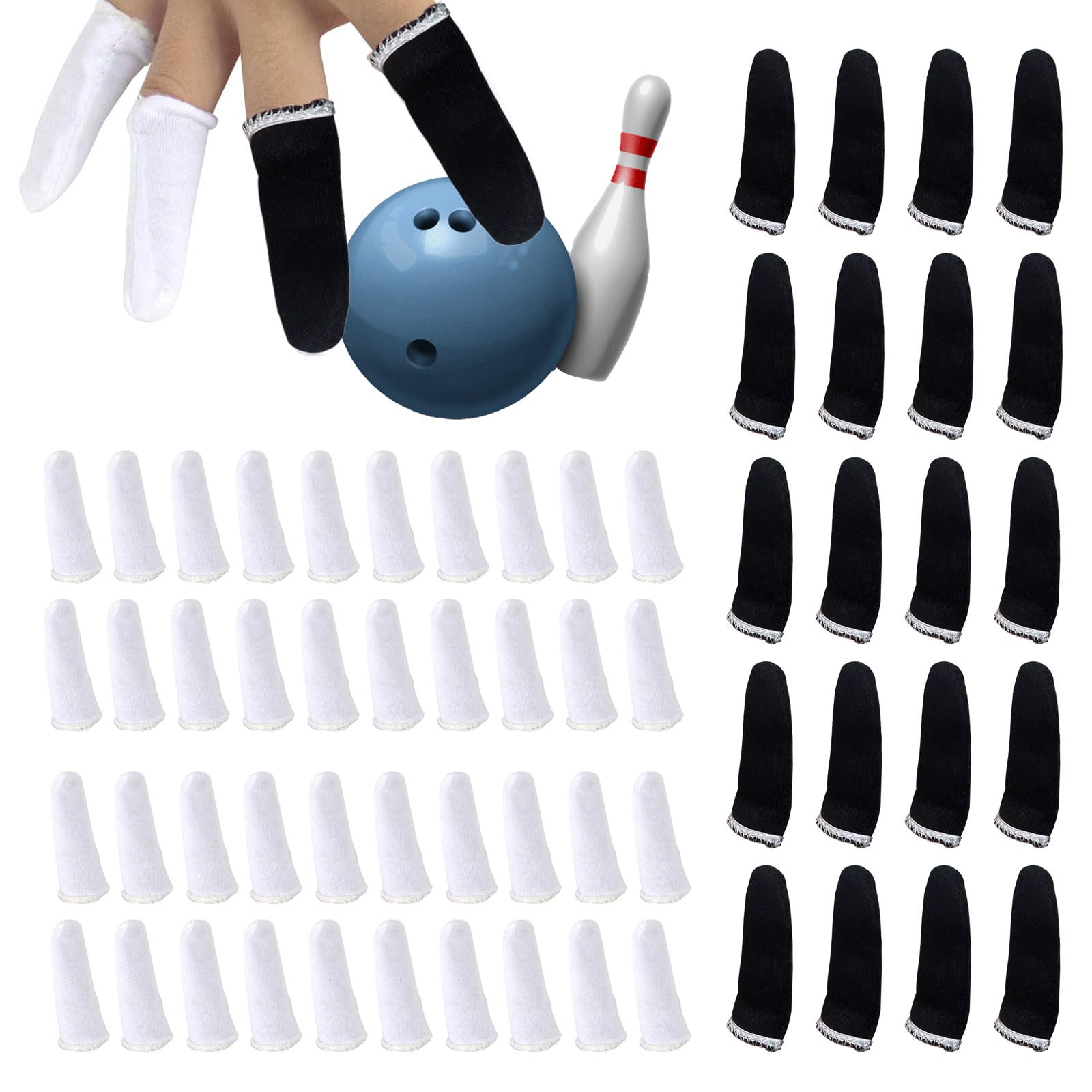 TVETE ボウリング 指サック 親指サック ボウリング用品 指サック 綿 【黒20個+白40個】 滑り止め 保護 弾性 使い捨て 柔らかい 通気性 便利 汗を吸い取る ドライ ボウリング プロテクター スポーツ用 ボウラー場