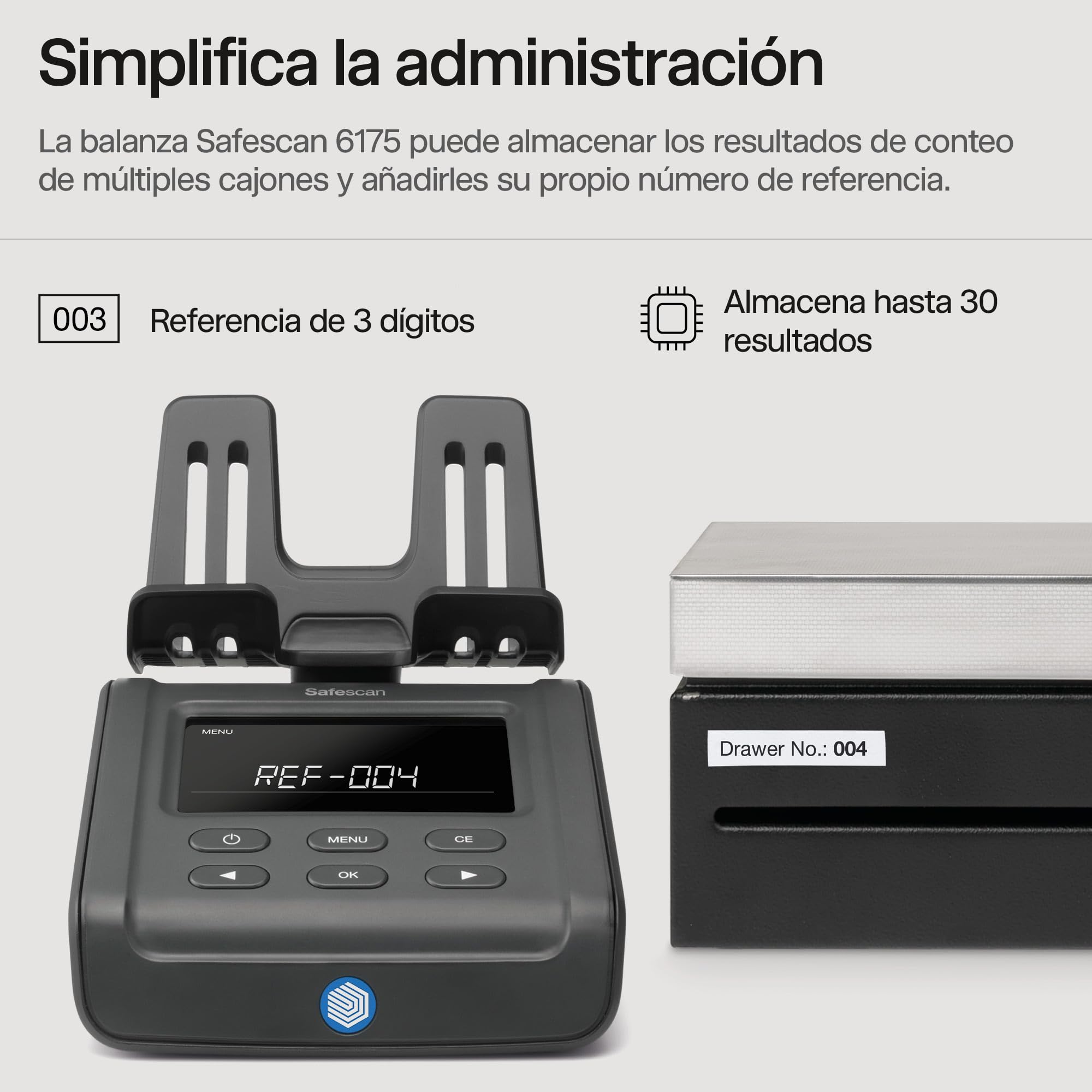 Safescan 6175 Máquina para contar dinero cuenta valor de monedas, billetes, vales y fichas -Cuenta monedas con reconocimiento automático de rollos -Balanza de dinero que guarda resultados del conteo