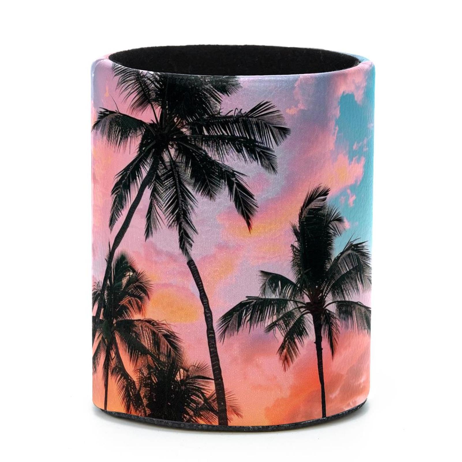 VAPOKF Round Pencil Holders for Desk, Tropical Summer Palms Pattern Pen Holders Pen Pot Makeup Brushes Storage Desktop Stationery Supplies Organiser for Home Office
