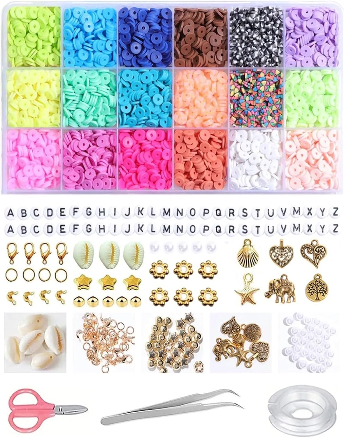 Yiodauh Bracelet Making Kit Unique Polymer Clay Beads Set Rainbow Color Flat Chip for Boho Bracelet Necklce Making Letter Accessorie Kit DIY(Black)