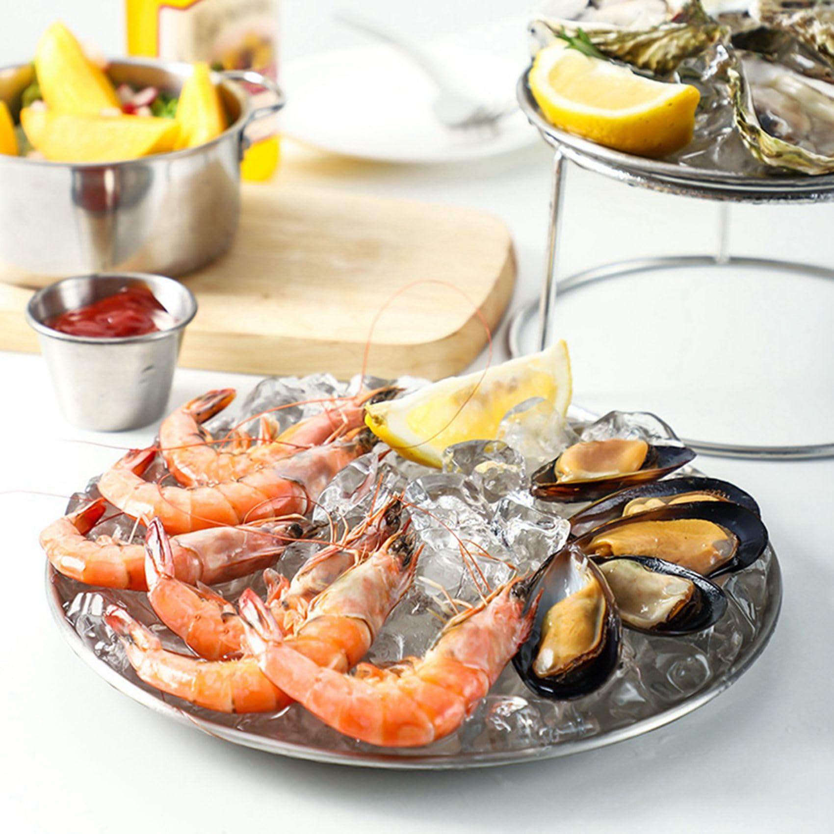 3X Set di Piatti per di Mare Doppio Piatto Snack nel Acciaio Inossidabile Torta per Il tè Pomeridiano