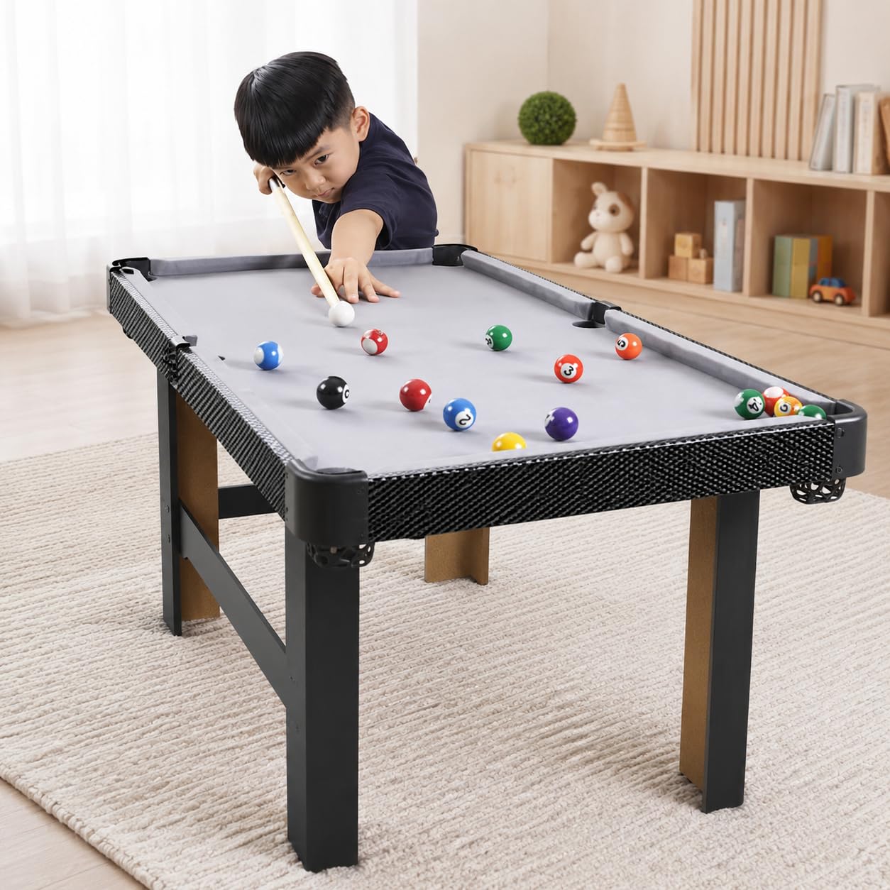 predolo Billard sur Pied en Bois Massif Noir, 90 cm, avec Accessoires complets pour Adultes et Enfants