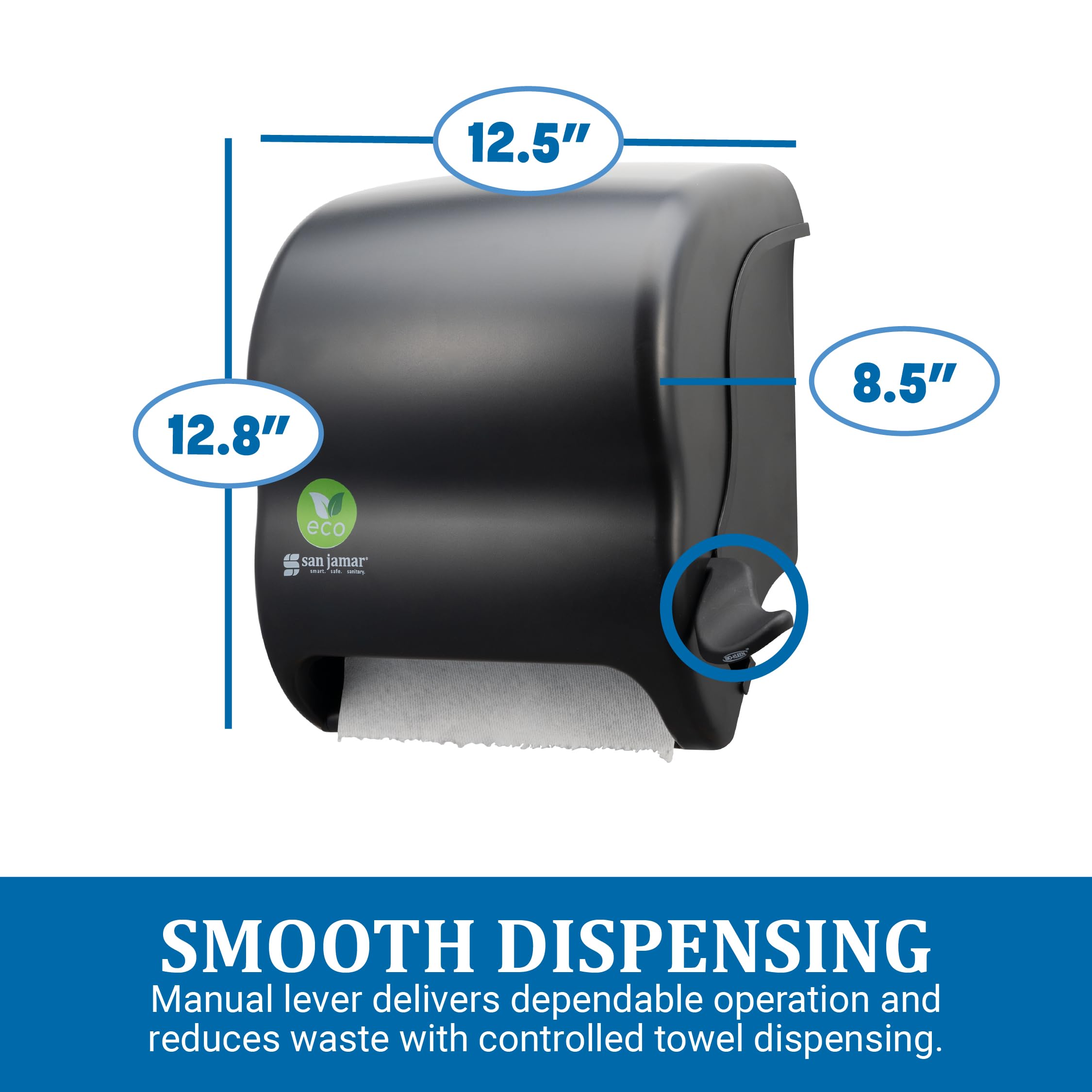 San Jamar Ecologic Element - Dispenser di asciugamani manuale a leva, in plastica riciclata, senza sprechi, per la casa e il lavoro, rotoli da 20,3 cm, colore: nero