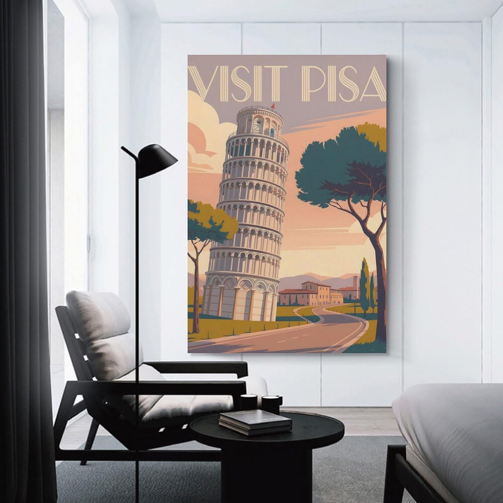 Junmoney Visit Pisa Travel Hanging Wall Art 24x36inch(60x90cm), for Feature Walls in Flats Or Modern Rooms, Home Wall Art for Statement Displays