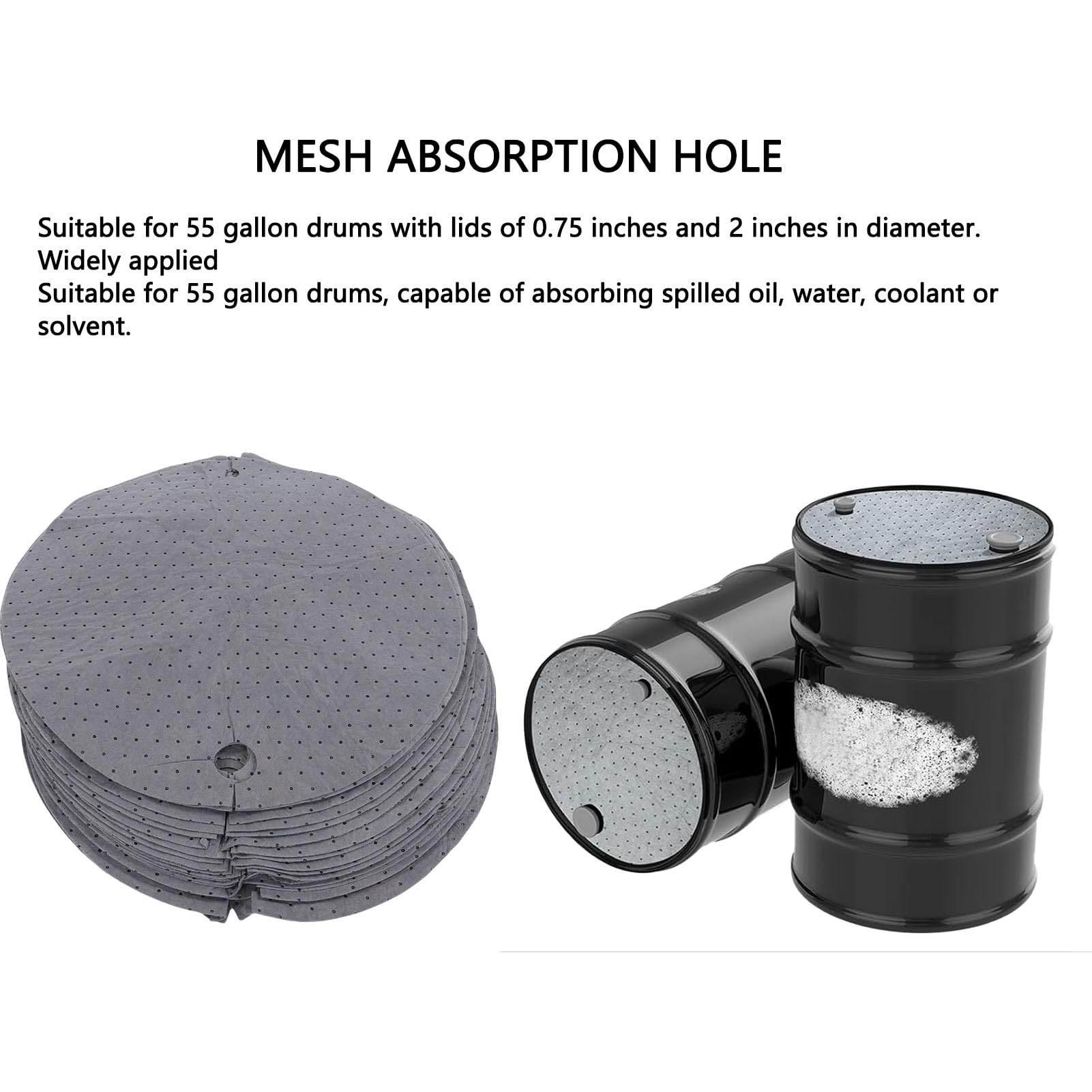 Naroote 25 Tapis Absorbants pour Dessus de Fût, Tapis Absorbants Rapides de 21 Pouces de Diamètre avec Conception à Trous en, pour Fûts de 55 Gallons, Ateliers, Sous-sols