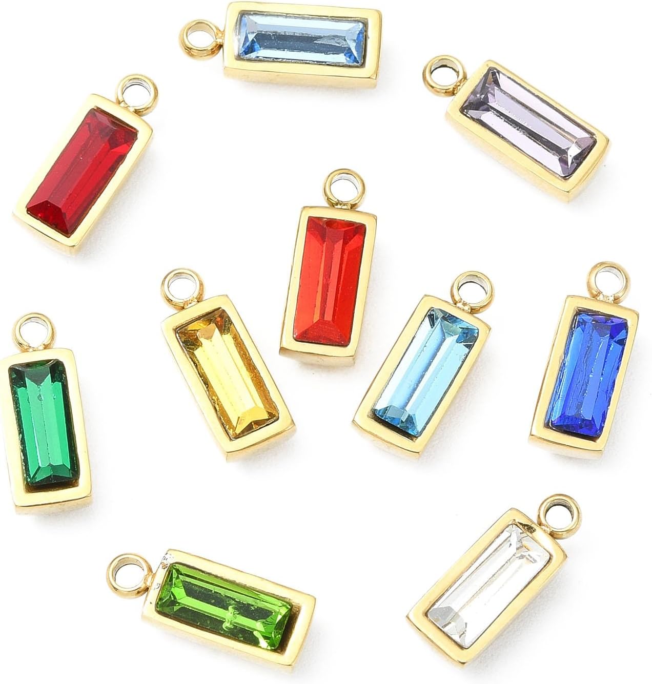 KitBeads 12Pcs Rectangle Cubic Zirconia Charms 12 Colors Faceted Birthstone Charms Stainless Steel CZ Charms for Jewelry Making Bracelets Necklaces Crafts Bulk - Image 8