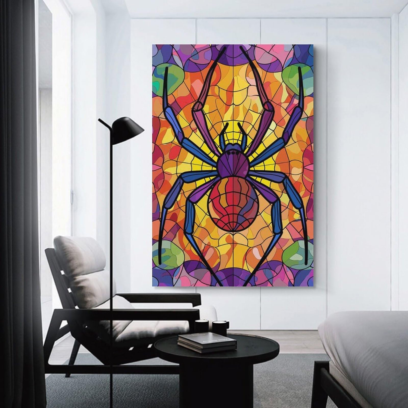 Junmoney Stained Glass Spider Web Wall Picture Print 20x30inch(50x75cm), for Bedroom Decor, Cosy Corners Or Studios, Home Artwork with A Soft Interior Feel