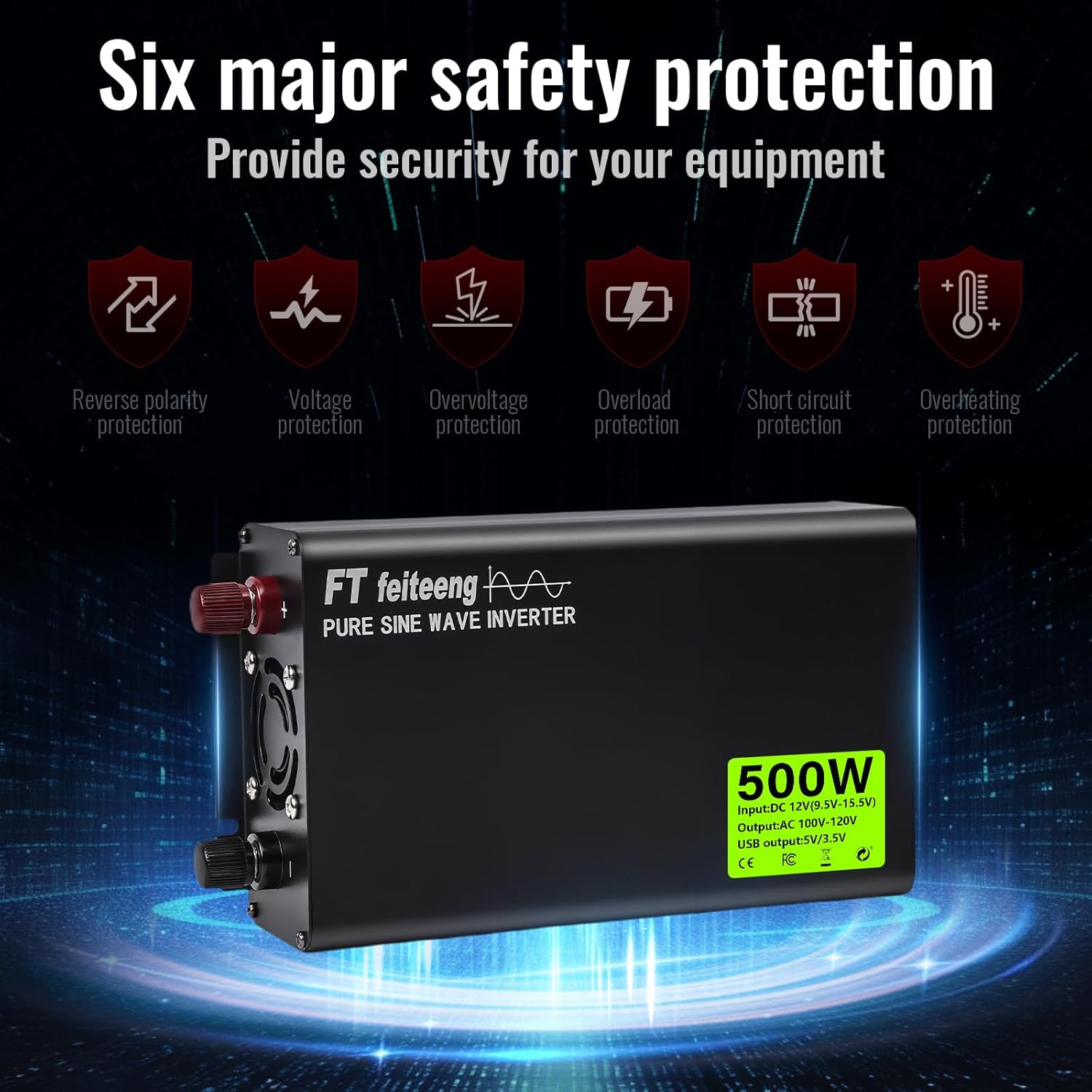 500w Inverter, 12v Dc to 110v/120v Ac Car Power Inverter 2 Ac Outlets and Display Includes 5v 3.4a USB Port Suitable for Vehicles/Rv/Home/Camping with 1000w Surge Protection