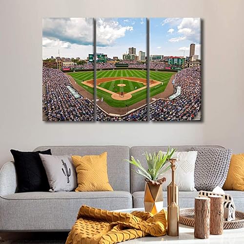 Miniatura 3 de TUMOVO Arte de pared de horizonte de estadio de béisbol, pintura sobre lienzo, cuadros de campo Wrigley para paredes del hogar, estadio panorámico,