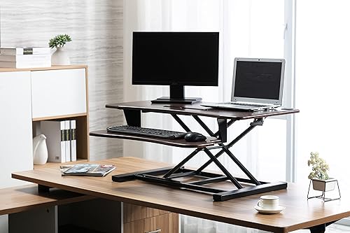 Miniatura 1 de Legend Vansen Convertidor de escritorio de altura ajustable ancho para portátil o estación de trabajo de monitor doble, 32 pulgadas, nogal
