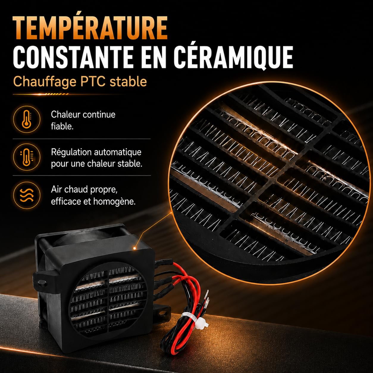 Réchauffeur d’Air PTC, 220 V 300 W Élément Chauffant Céramique avec Ventilateur, Module Chauffant Électrique à Température Constante Thermostat pour Humidificateur, Climatiseur, Appareils Électriques