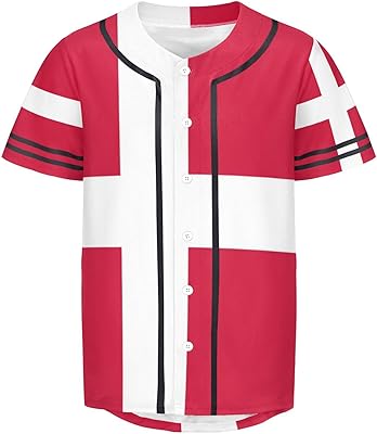 Vnurnrn Denmark Flag Mens Baseball Button Down Jersey Hipster Hip Hop T Shirts