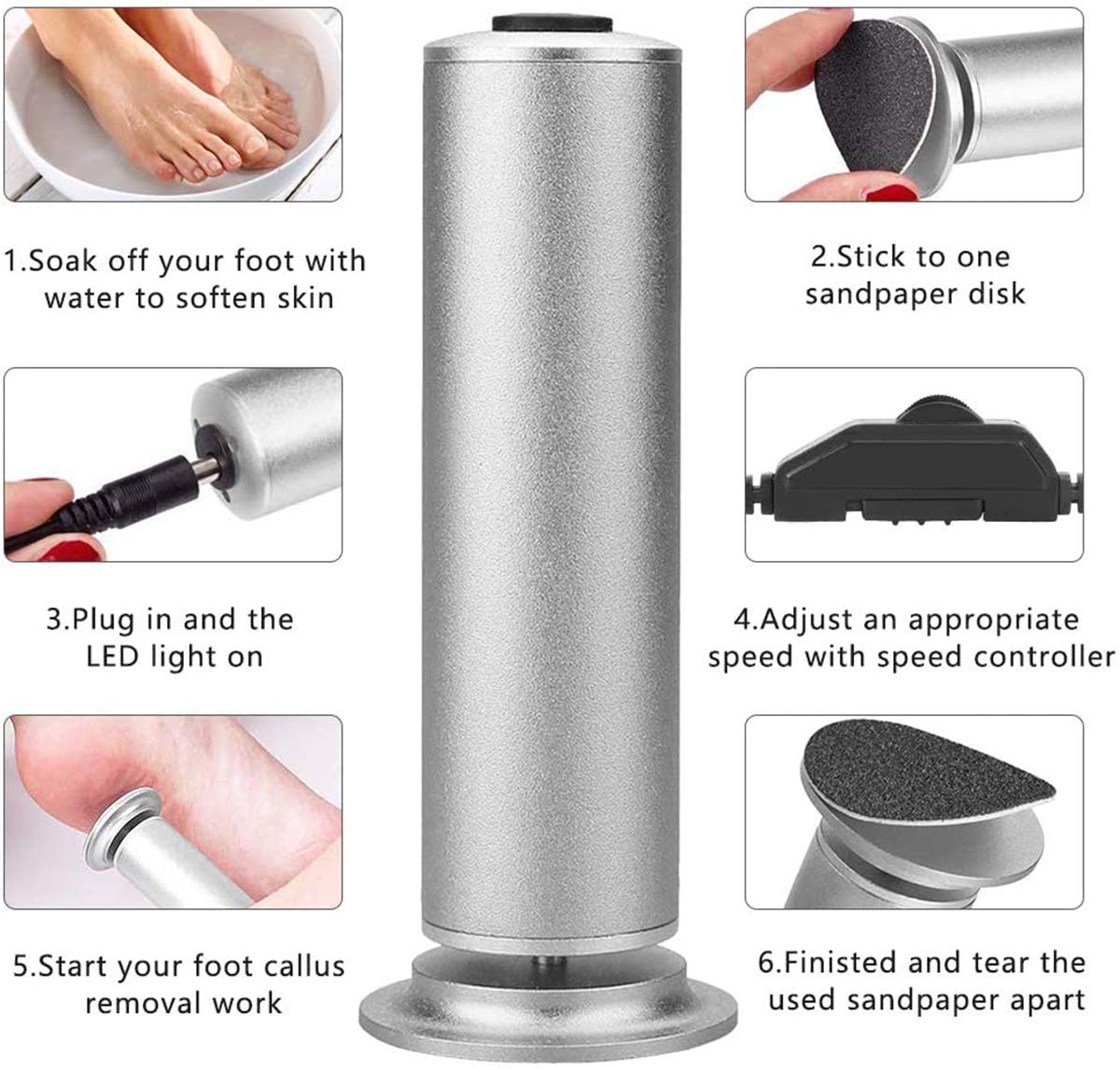 MIAOZHANG Raspa Piedi Elettrico Pedicure Professionale Portatile Rimozione del Callo Lima per Piede per Eliminare Duroni Calli Pelle Morta Cornea Cura della Pelle,B