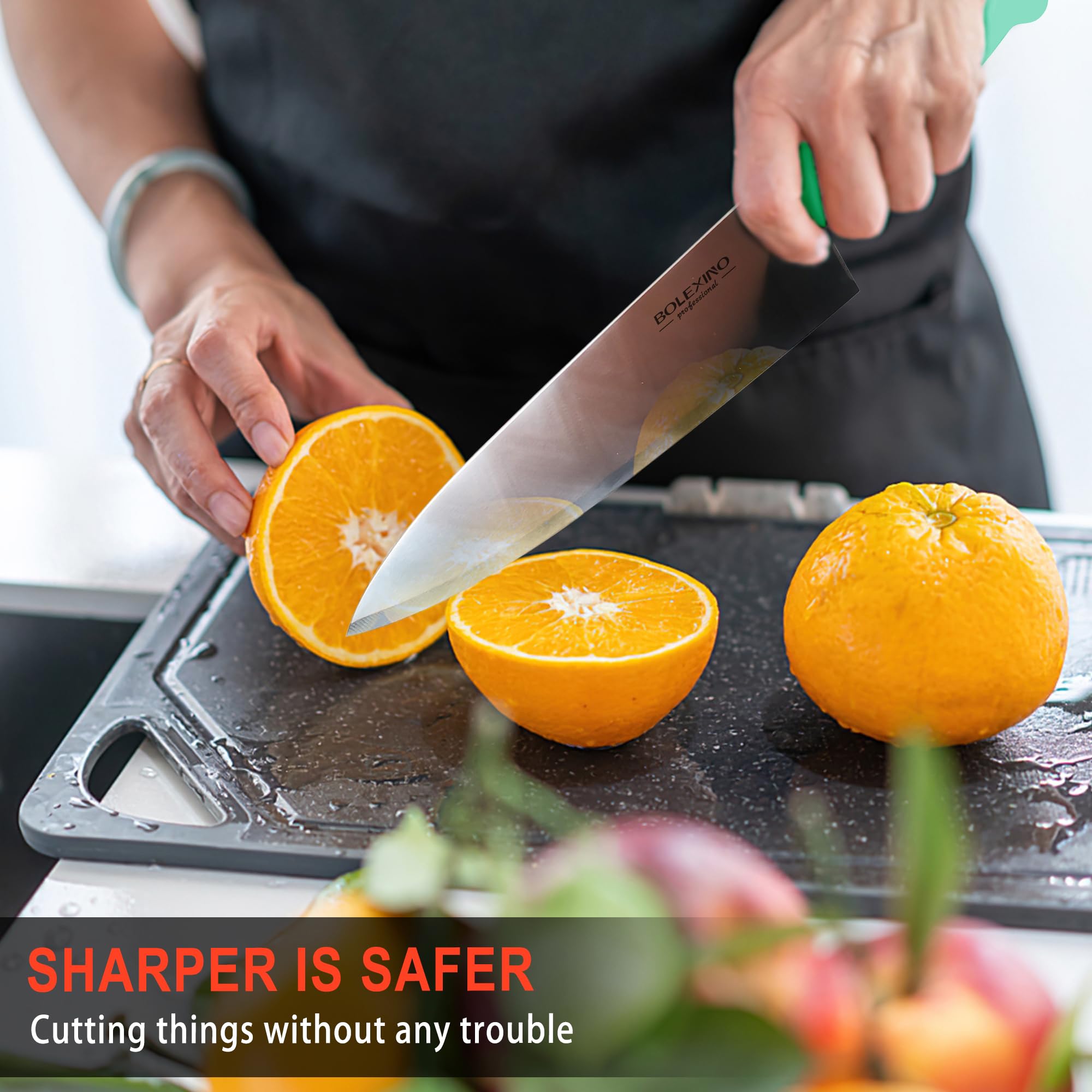 10" Professional Chef Knife, High Carbon Steel, Ergonomic (Green) — Amazon image 4