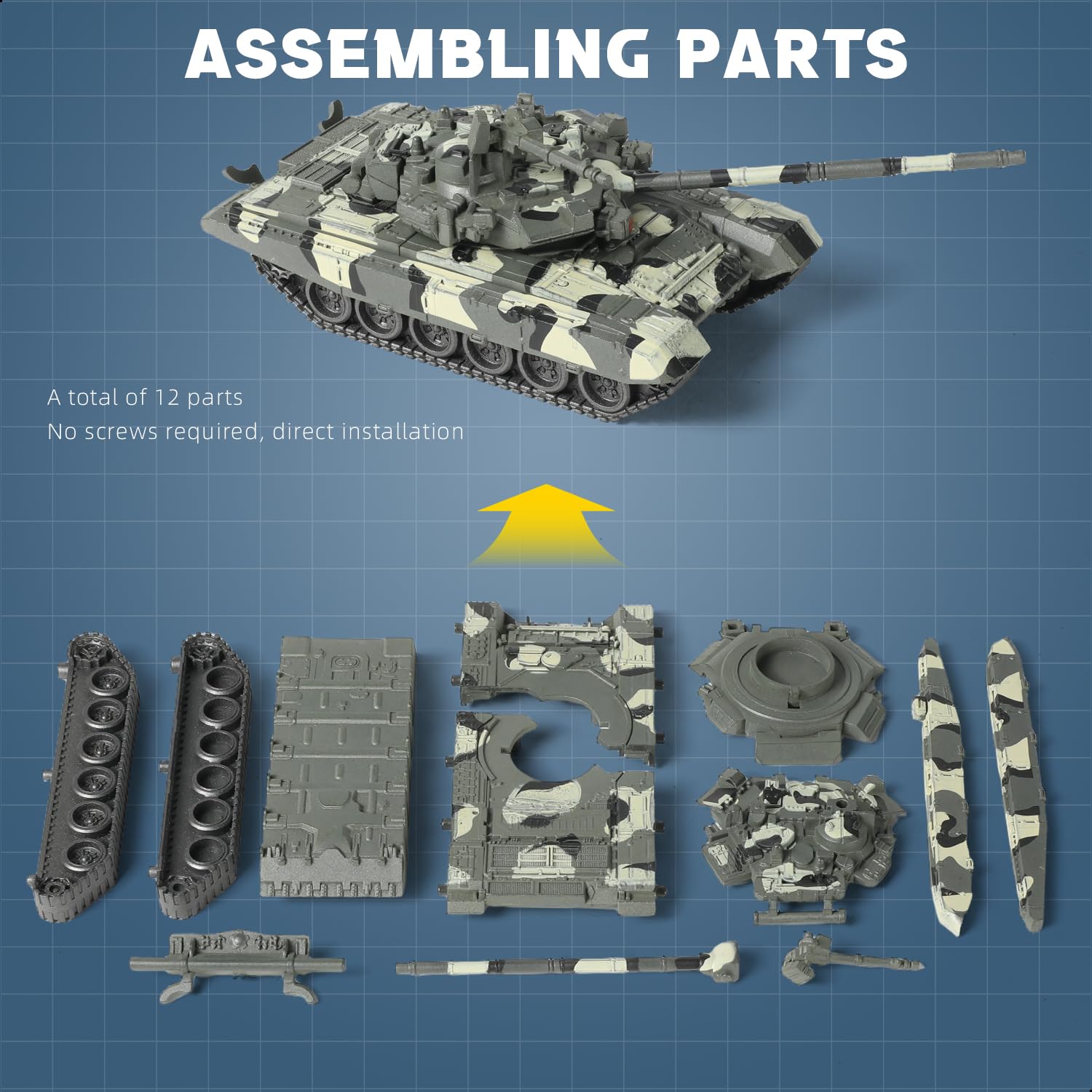 SEBUNAS 1/48 Scale T-90 Military Tank Quick Build Model Kits Russian Armored Vehicle T90 Main Battle Tank Building Model Gift for Adults and Kids (12PCS) - Image 4