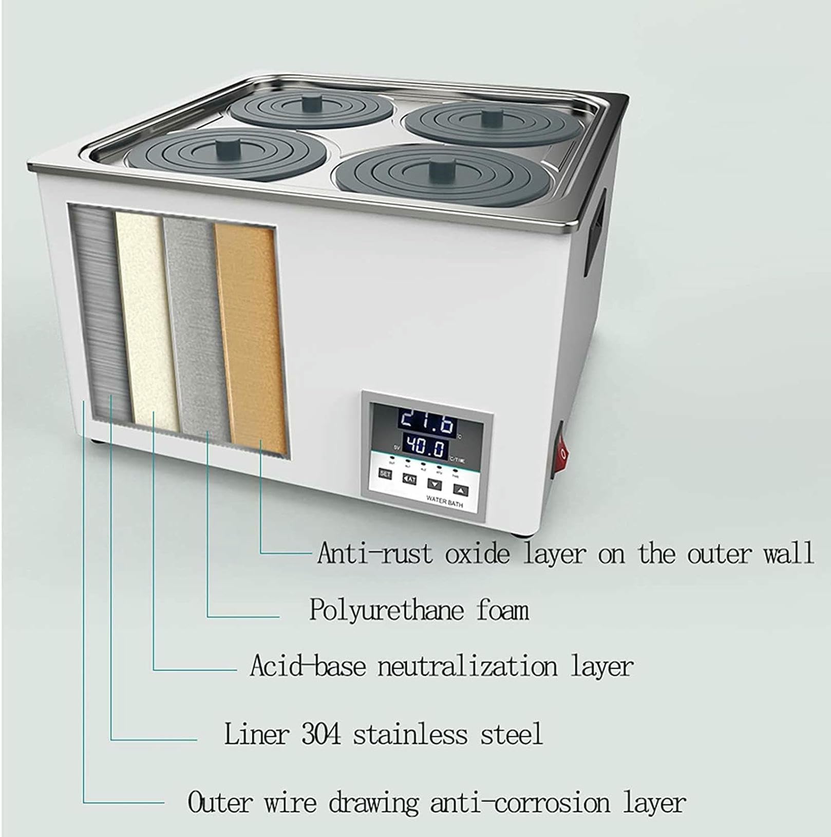 Baño María termostático Digital para Laboratorio, Calentador eléctrico para baño María, baño María de Laboratorio con Calentamiento científico, Revestimiento de Acero Inoxidable