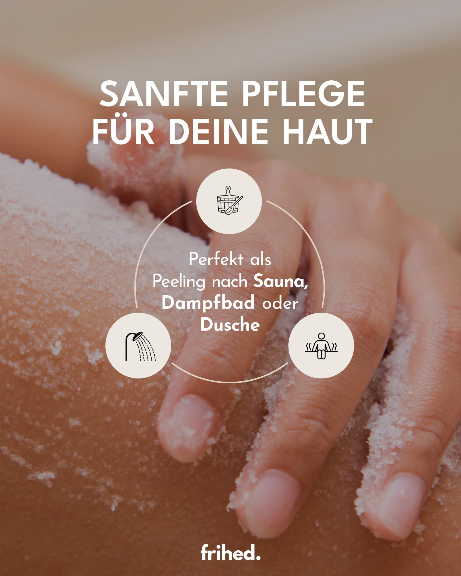 frihed.® Frozen Harmony Sel exfoliant de qualité supérieure avec parfum lavande, menthe et menthol, idéal après le sauna, la douche et le hammam – 200 g