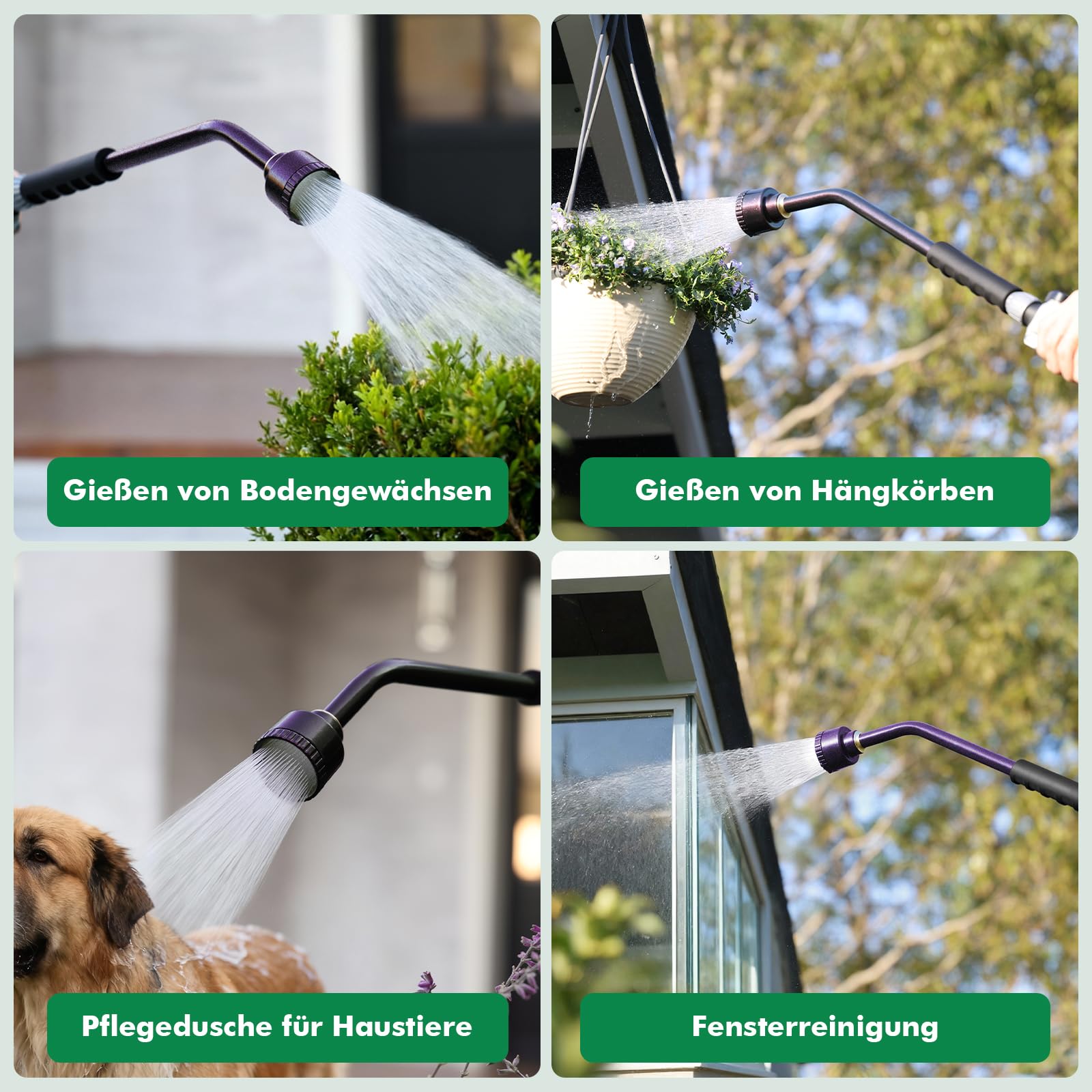 RESTMO Langer Gießstab, 61cm langer Gartenbrause mit voller, sanfter Dusche und Durchflusskontrolle, strapazierfähiger Metallschlauch für hängende Körbe, Sträucher, Pflanzen, Blumen und Rasen, Violett
