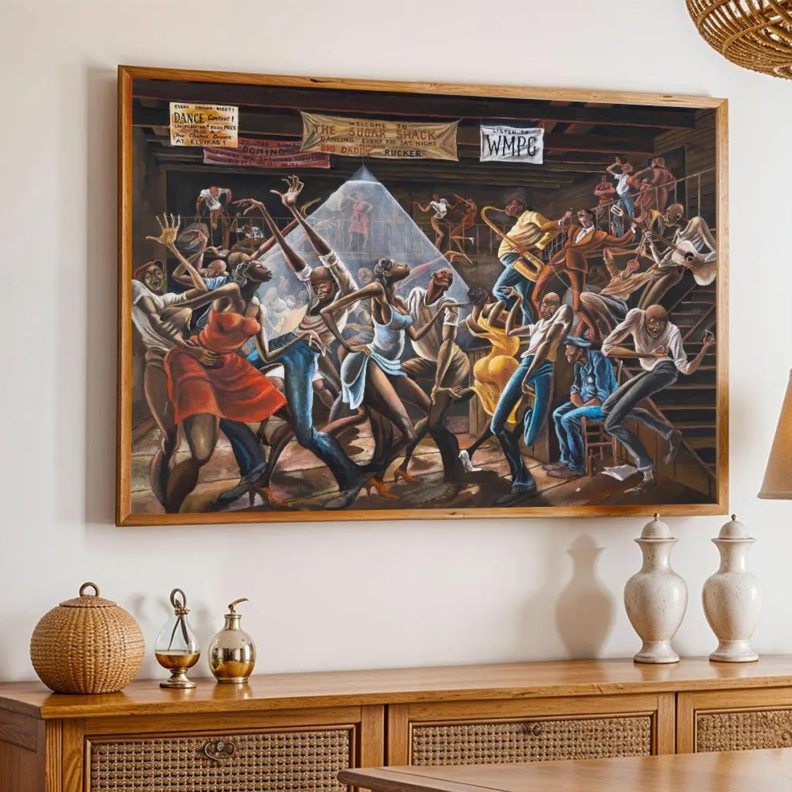 KEMEIQI Prints Canvas Painting Abstract The Sugar Shack Poster African Black Woman Man Dance Party Wall Art Home Room Decor 60x120cm Frameless