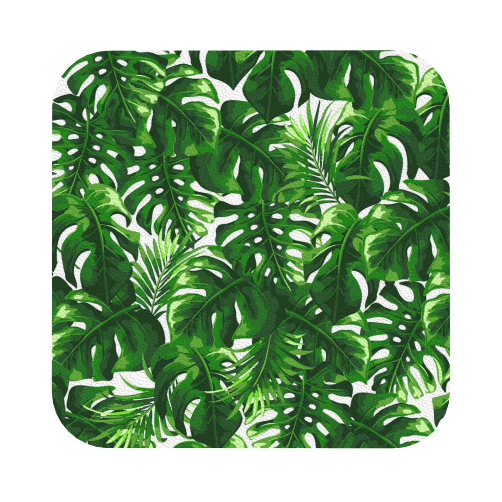 Monstera Deliciosa Banana Palm PU Leather Coasters Set of 6 Square Drink Coasters