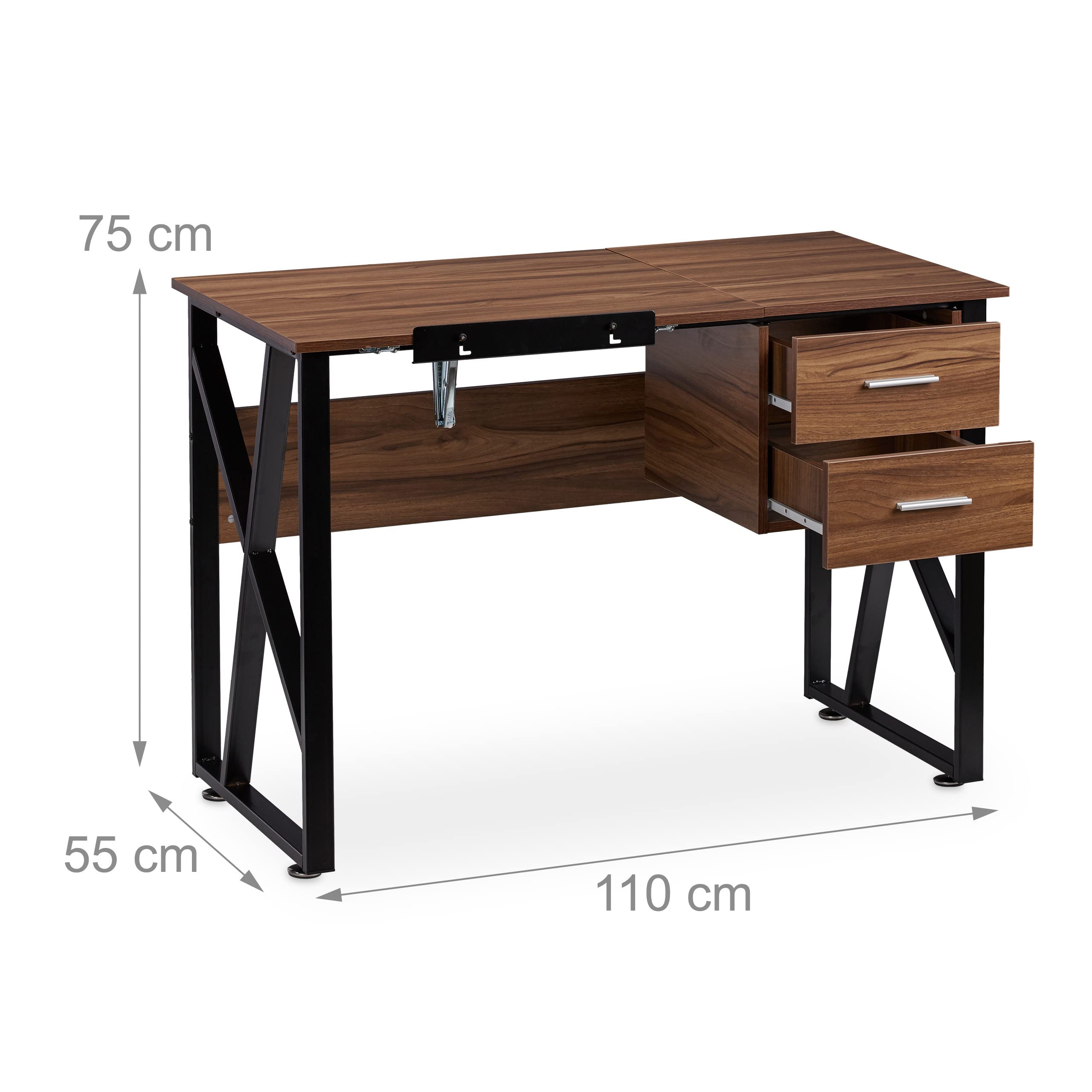 Relaxdays Schreibtisch neigbar, verstellbare Arbeitsfläche, Laptoptisch oder Zeichentisch, HBT 75x110x55cm, Holzoptik