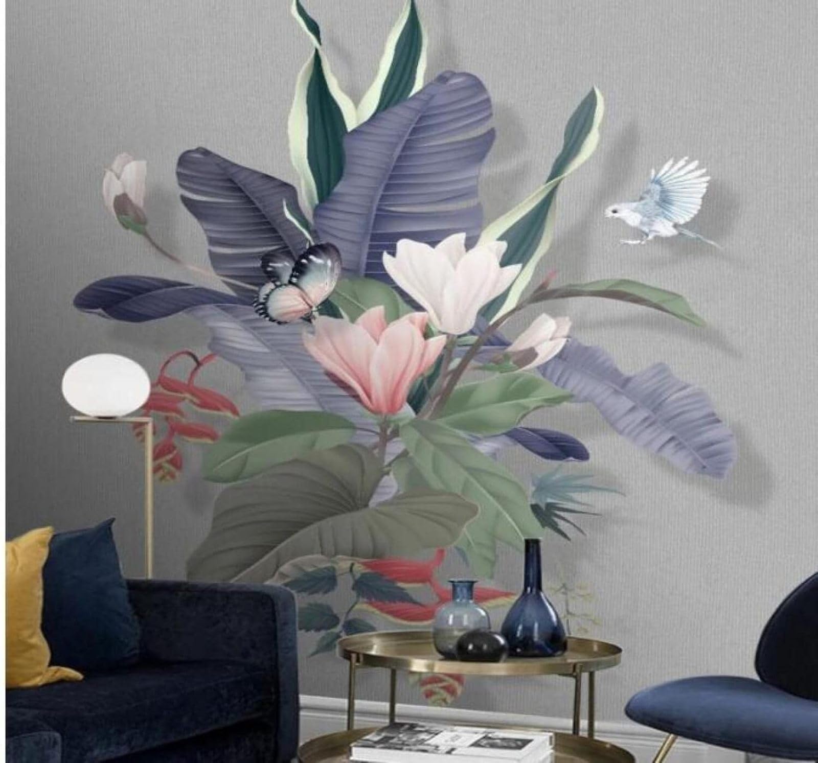 XLMING Hand Drawn Purple Plants Leaves Magnolia 3D Wallpaper Luxury Home Dining Decor Paste Sofa Living Room The Wall for Bedroom Mural-250cm×170cm