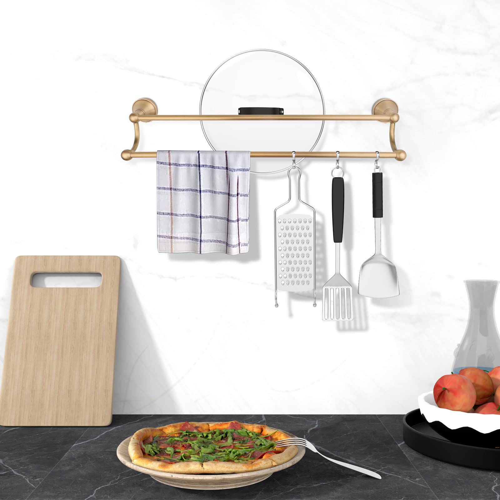 Toalleros de Baño con Taladro, 60 cm Toallero de Latón Montado en La Pared, Toallero con Montaje Doble Requiere Taladrar, Antioxidante y Resistente a los Arañazos, Apto para Baño y Cocina