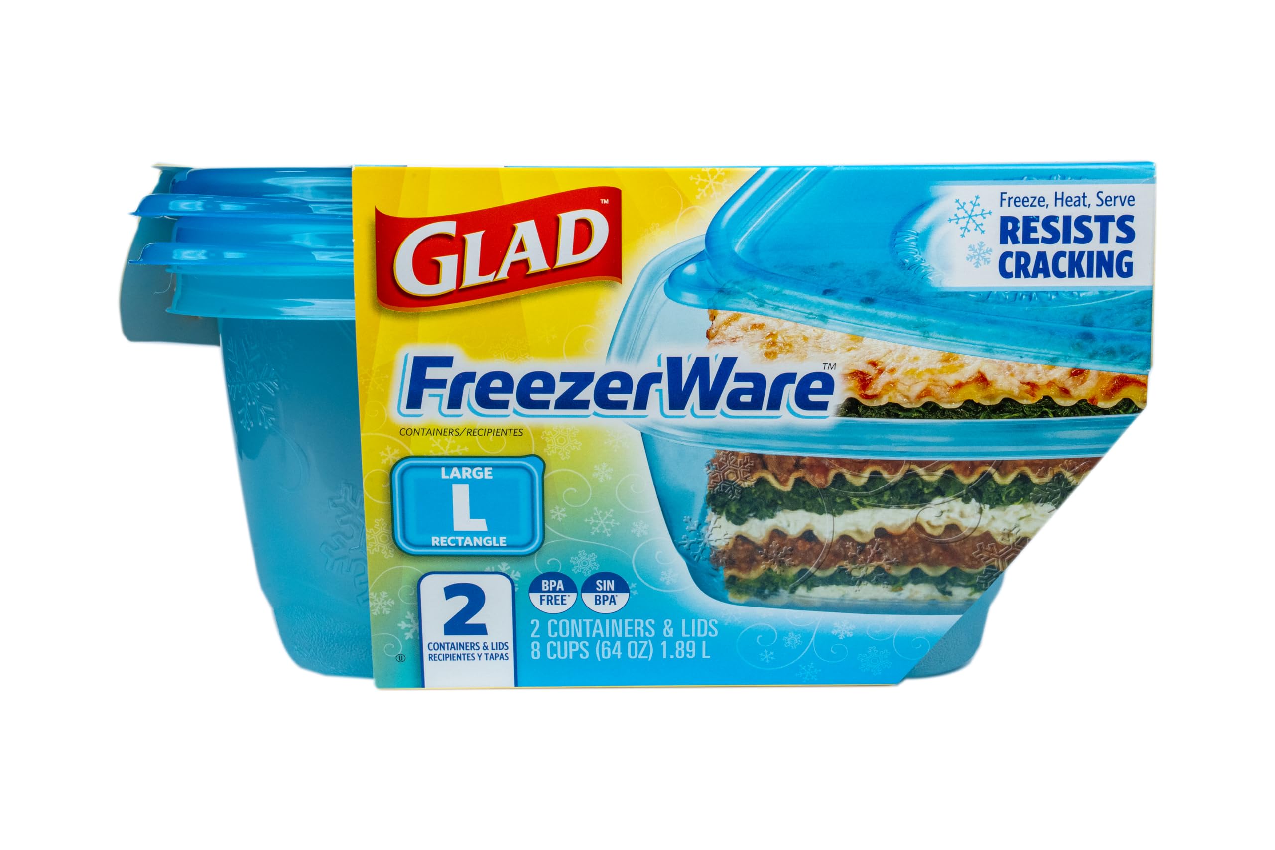 Glad ware Freezerware Contenedores de almacenamiento de alimentos, grandes, recipientes rectangulares de almacenamiento de alimentos para uso diario, recipientes de alimentos seguros para congelador