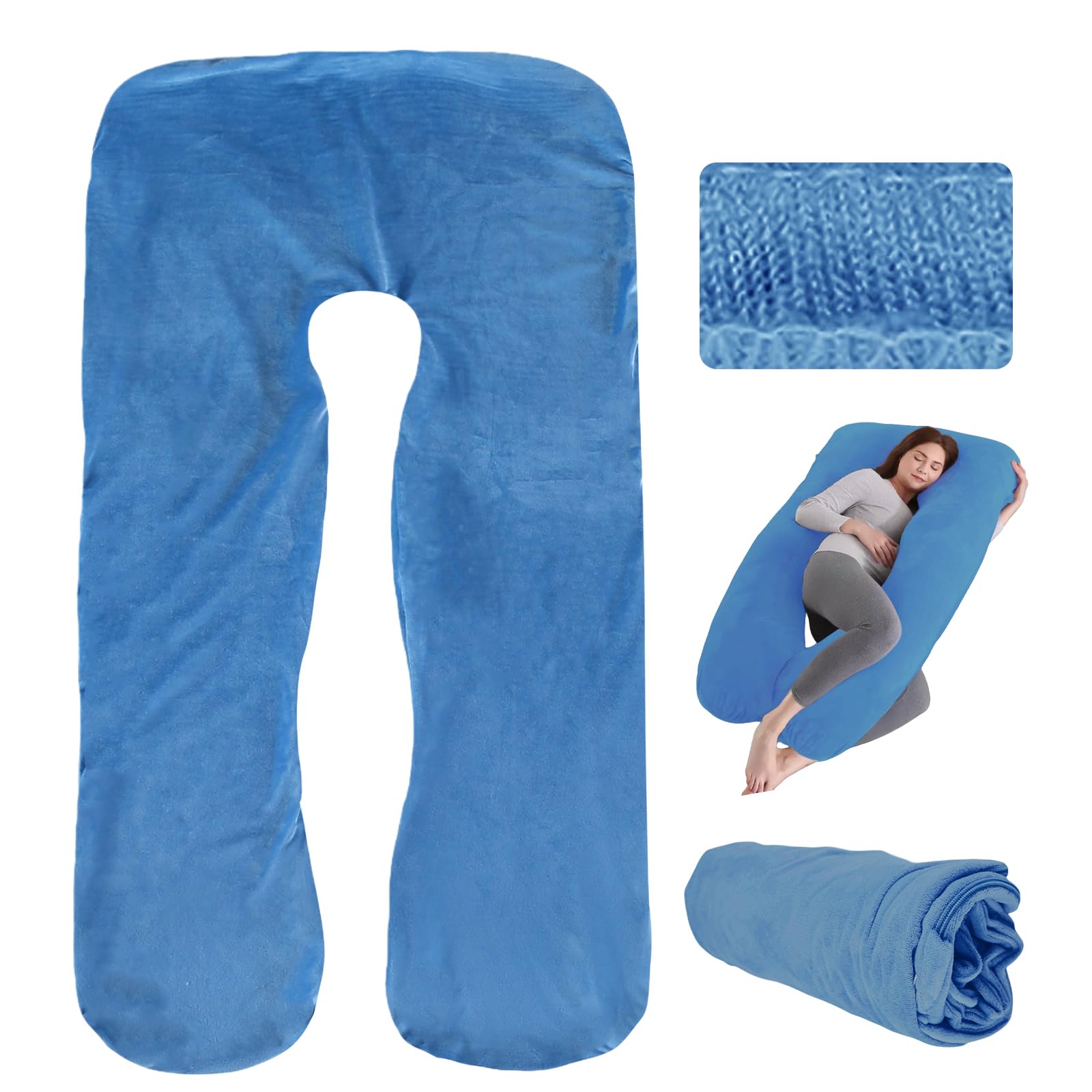 Funda de almohada de embarazo, en forma de U, funda de almohada para el cuerpo, funda de repuesto para cojín de lactancia, cojín cómodo, lavable a máquina, 140 x 80 cm, azul oscuro