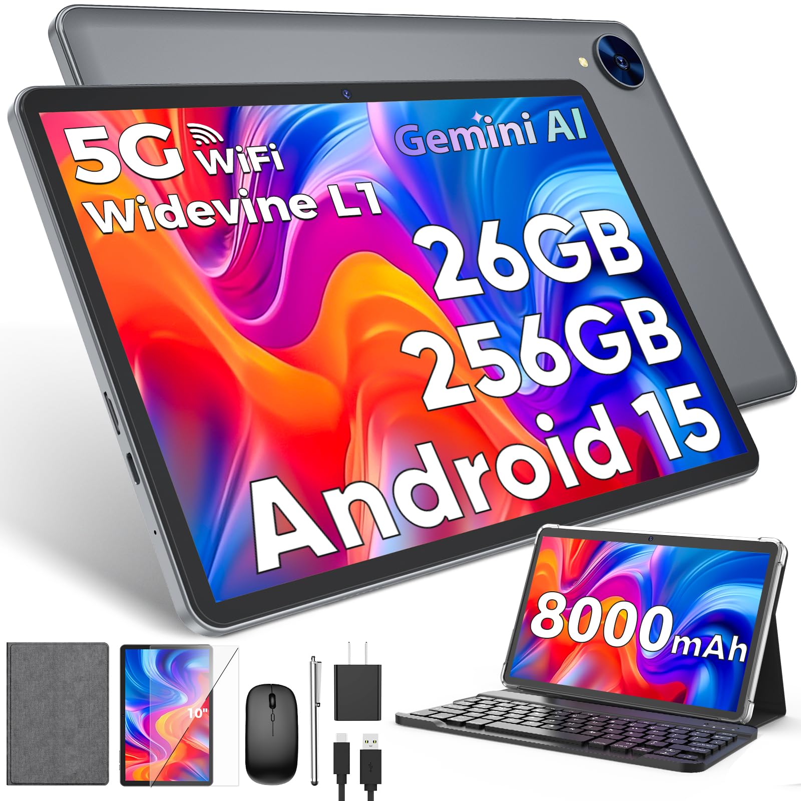 Android15スマホ12GB+256GB+2TB Android 15 Tablet with Keyboard, 26GB RAM, 256GB ROM (2TB