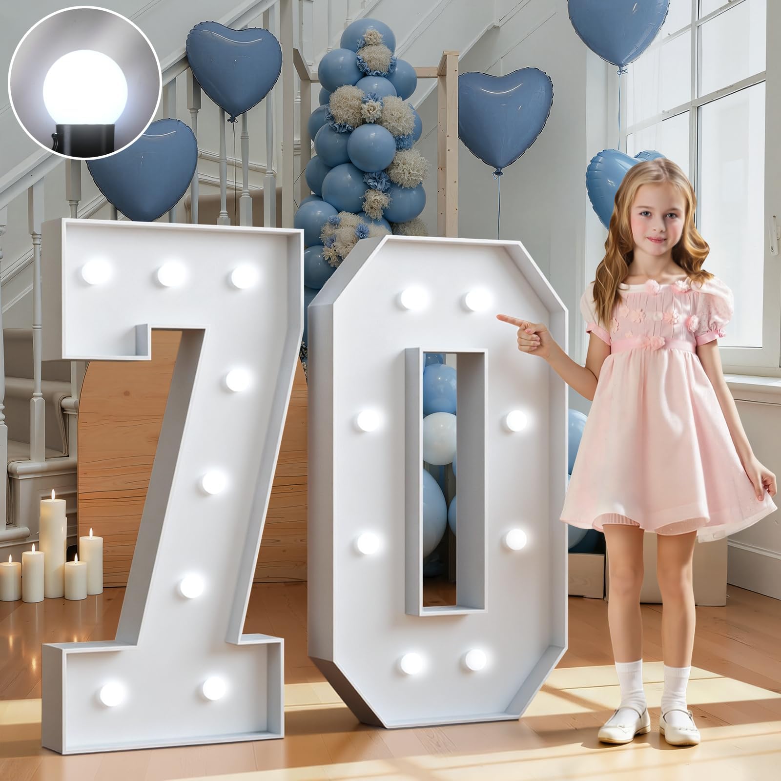 imprsv Light Up Numbers 3FT Large 70th Birthday Decorations Anniversary Decorations Party Decor Neon Sign Foam Board Marquee Numbers 70 Balloon Arch Backdrop — image 1