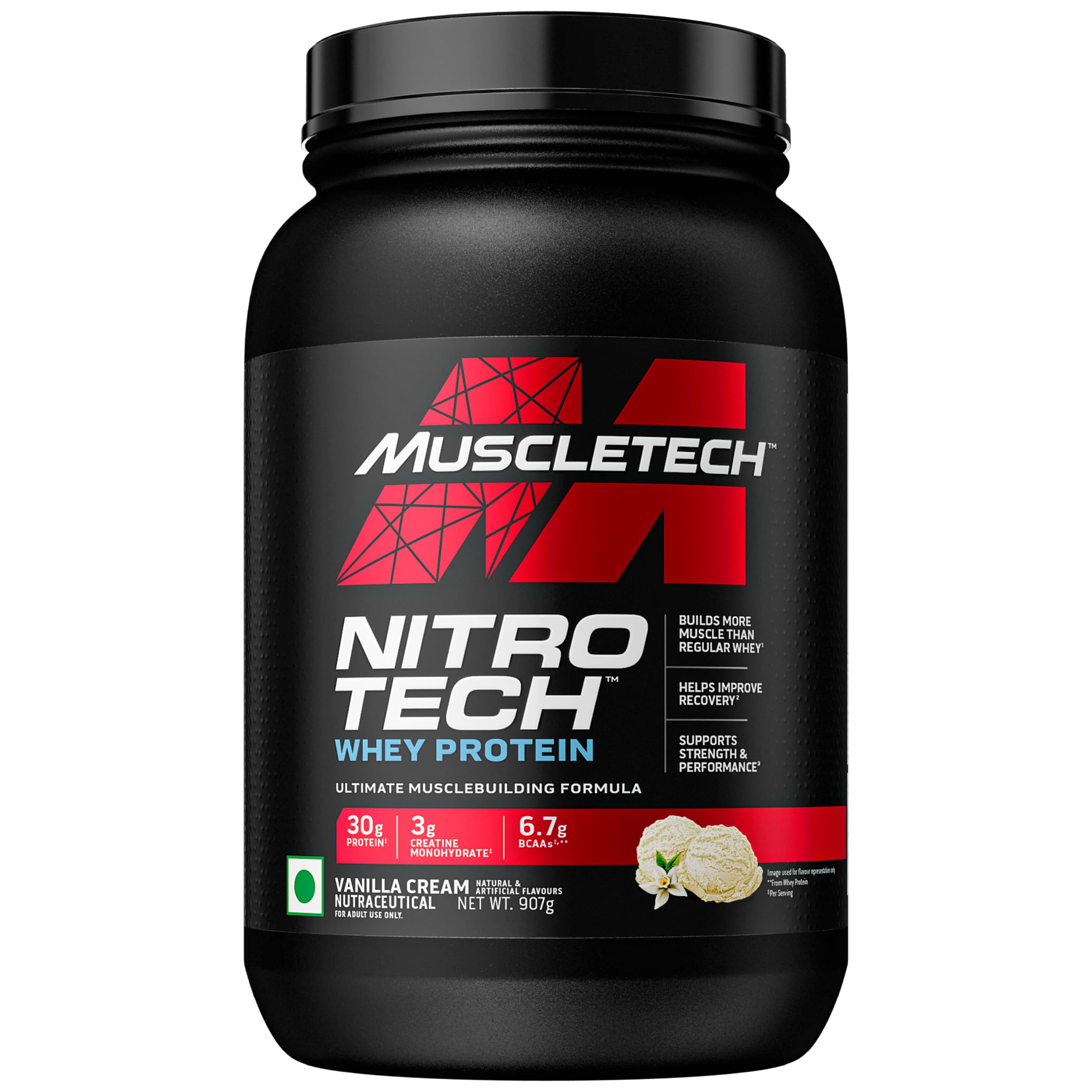 MuscleTech Nitro-Tech Whey Protein, 907g (2lbs), Vanilla Cream, 30g Protein, 3g creatine monohydrate, 6.7g BCAA, ultimate muscle building formula, increase strength & performance-image-23