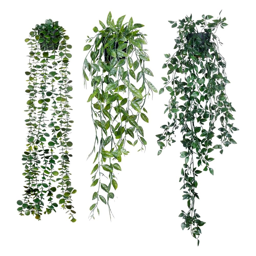 CTRLZS Artificial Eucalyptus Potted 3 Pack Artificial Eucalyptus Potted Greenery Faux Eucalyptus Mandala Vine