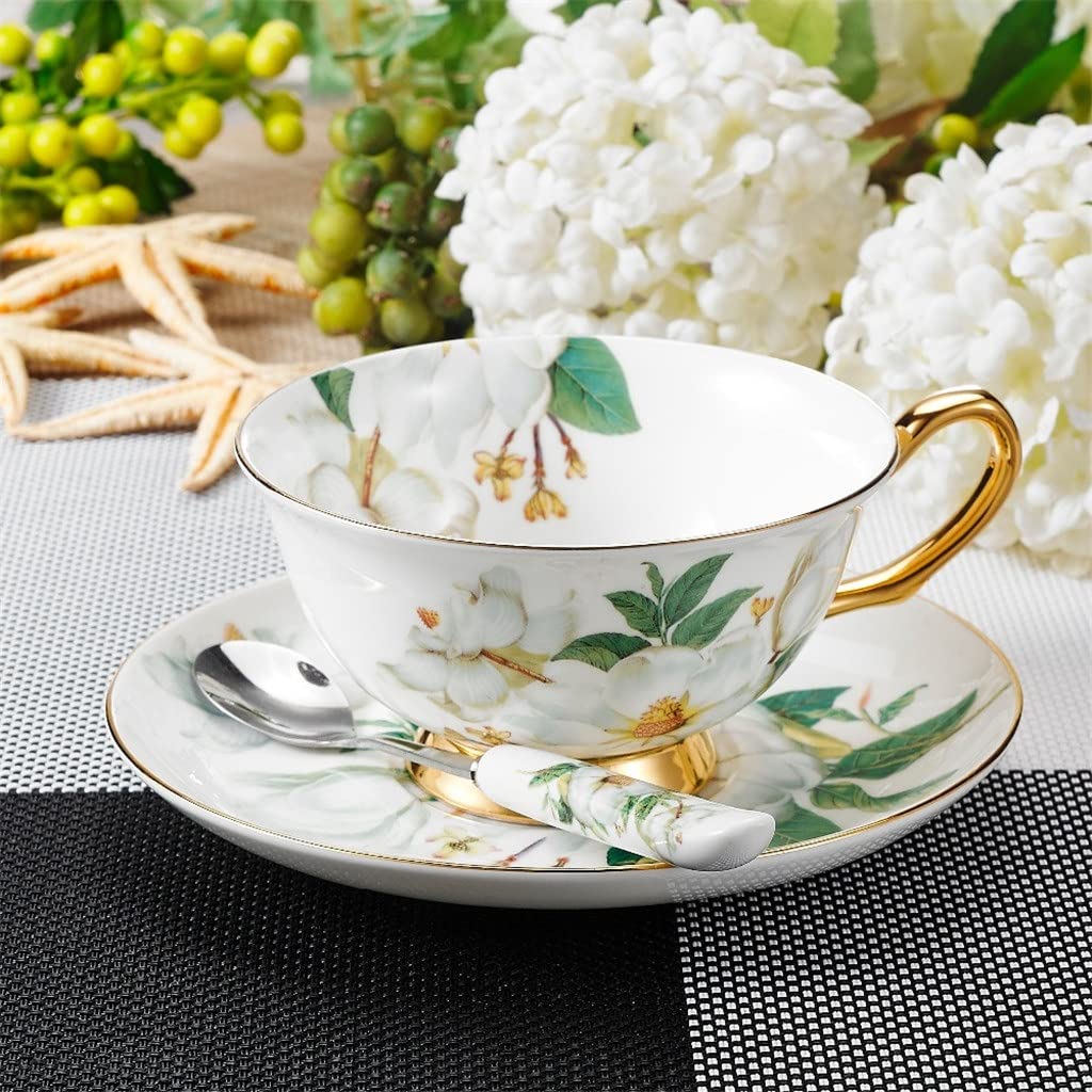 Kamellia wzór europejski porcelana kostna porcelanowy kubek do kawy wysokiej jakości popołudniowy kubek do herbaty zestaw ze spodkiem i łyżką