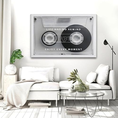 Miniatura 5 de Póster de cinta de casete retro, póster con cita de vida sin rebobinar, cinta de casete vintage, arte vintage, arte en blanco y negro, póster de