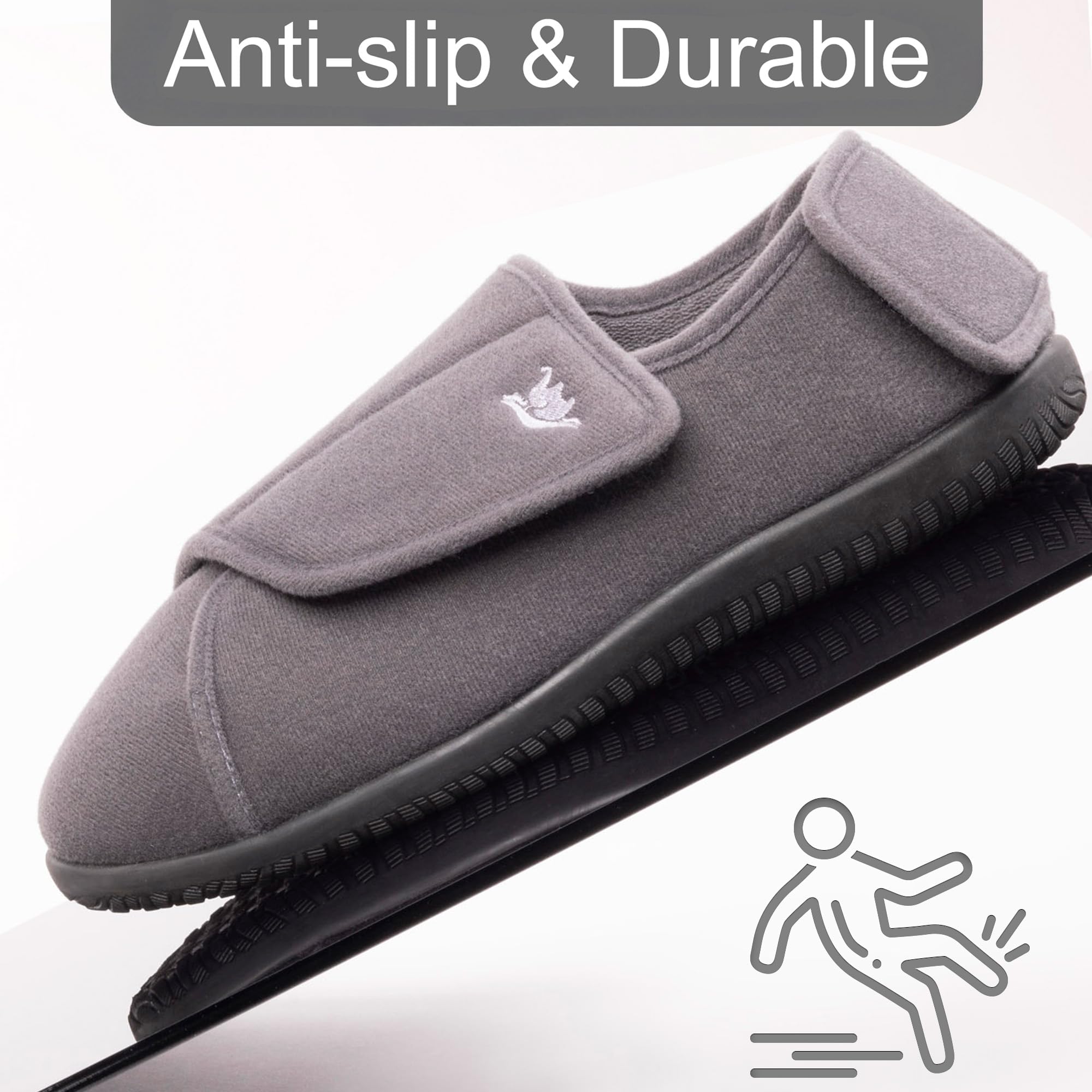 Men's 80-D Memory Foam Diabetic Slipper with Adjustable Closures,Extra Wide Width Comfy Warm Plush Fleece Arthritis Edema Swollen Diabetic House Shoes Machine Washable w/Anti Slip Sole