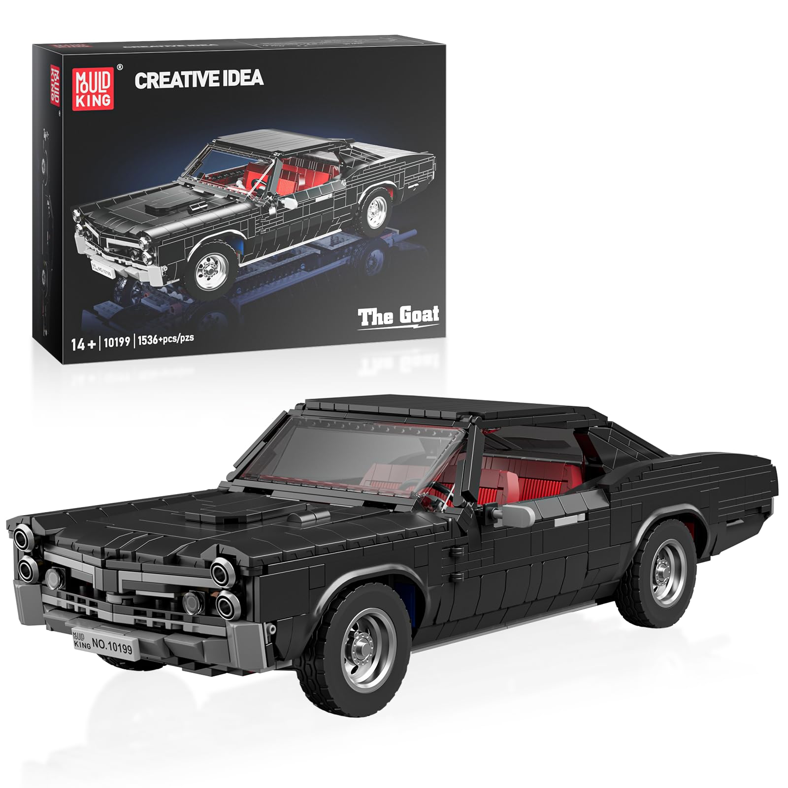 Mould King 10199 Technik Sportwagen Bausteine GTO Rennauto Klemmbausteine Klassischer Amerikanischer Muscle-Car Modellauto für Jungen und Erwachsene(1563 Teile)
