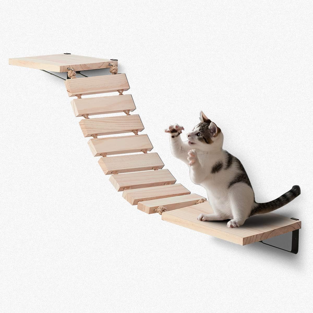 review Handcrafted Wall Mounted Cat Shelves, Cat Wall Furniture Set, Cat Wall Bridge Shelf & Perch, Cat Climbing Wall Steps Ladder Cat Hammock Bed