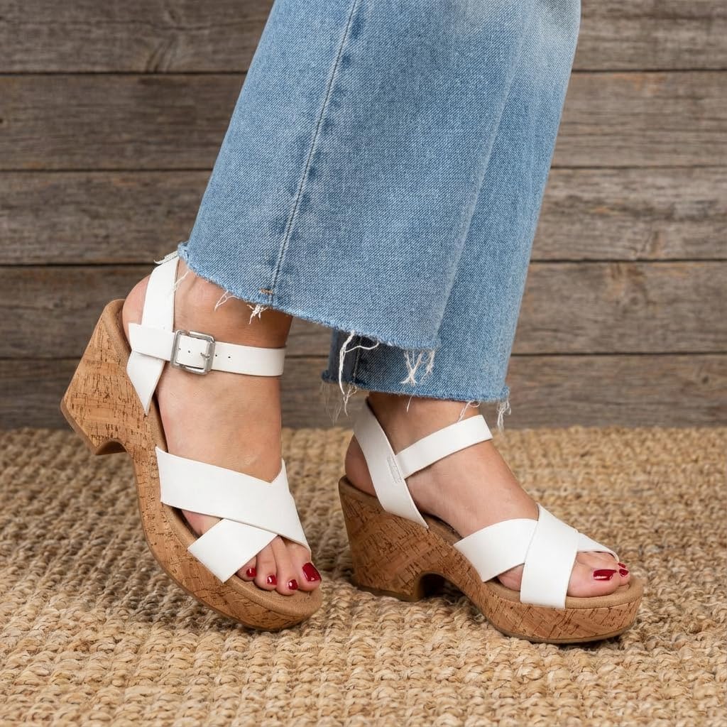 CUSHIONAIRE Women's Rosie Cork Wedge Sandal +Memory Foam