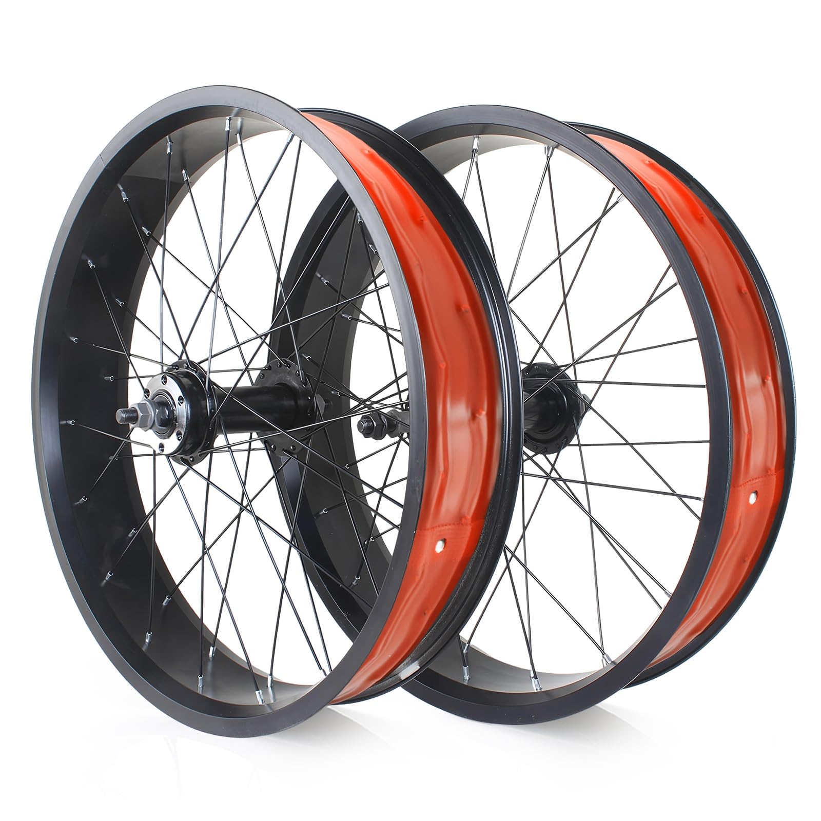 20in/24in/26in X 4.0" Fat Tire Bike Front Rear Wheel Disc Brake Snow Bike Wheelset QR 135mm/195mm 36H Hubs Beach Bike Wheels 14G Spokes for 7/8/9/10s Rotary Freewheel E-bike black(Front+Rear_26IN)