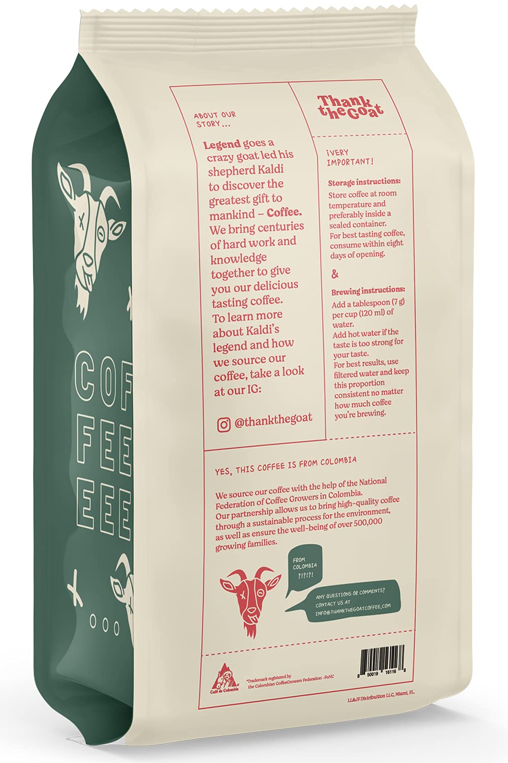Thank the Goat Award Winning Coffee - Premium Arabica Ground Coffee - Dark Roast - Single Origin from Huila Colombia 12oz : Grocery & Gourmet Food