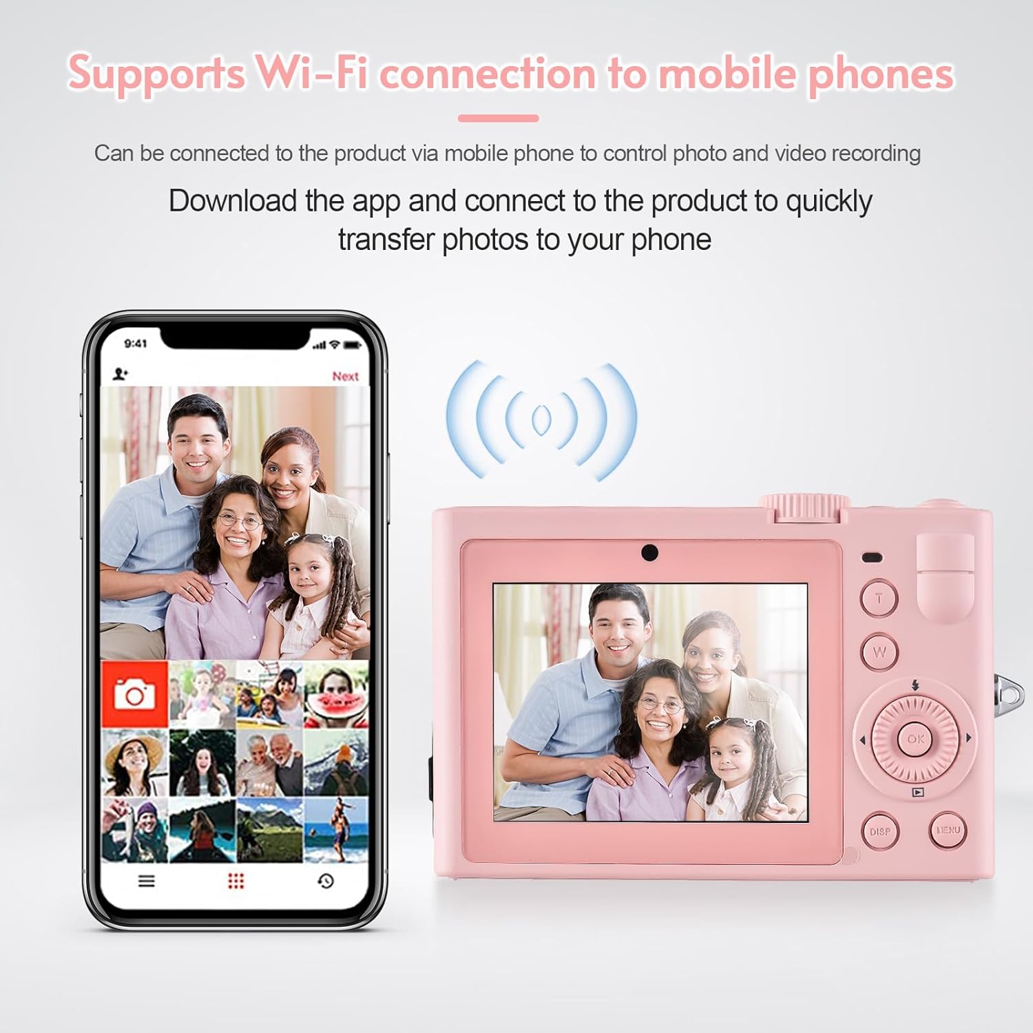 Andoer 5K Digital Camera WiFi Pink Compact Camera 72MP Dual Lens 2.8 Inch IPS Screen Auto Focus 18X Digital Zoom LED Flash Color Filters Birthday Festival Gift for Students Teenagers Friends