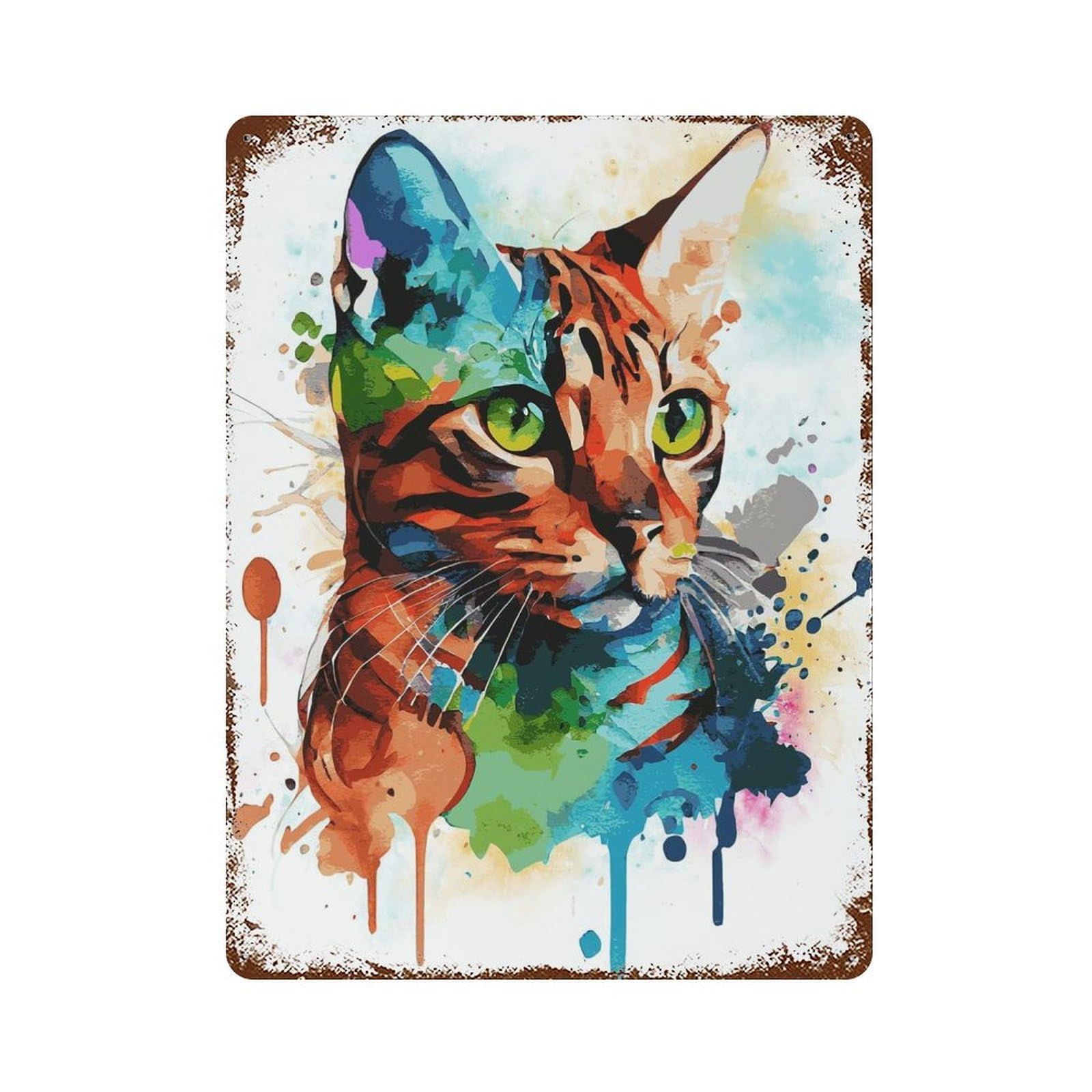 Abstract Bengal Cat Aged Metal Wall Plaque 15.7"x11.8", Old School Wall Decor for Garage, Pub Or Kitchen