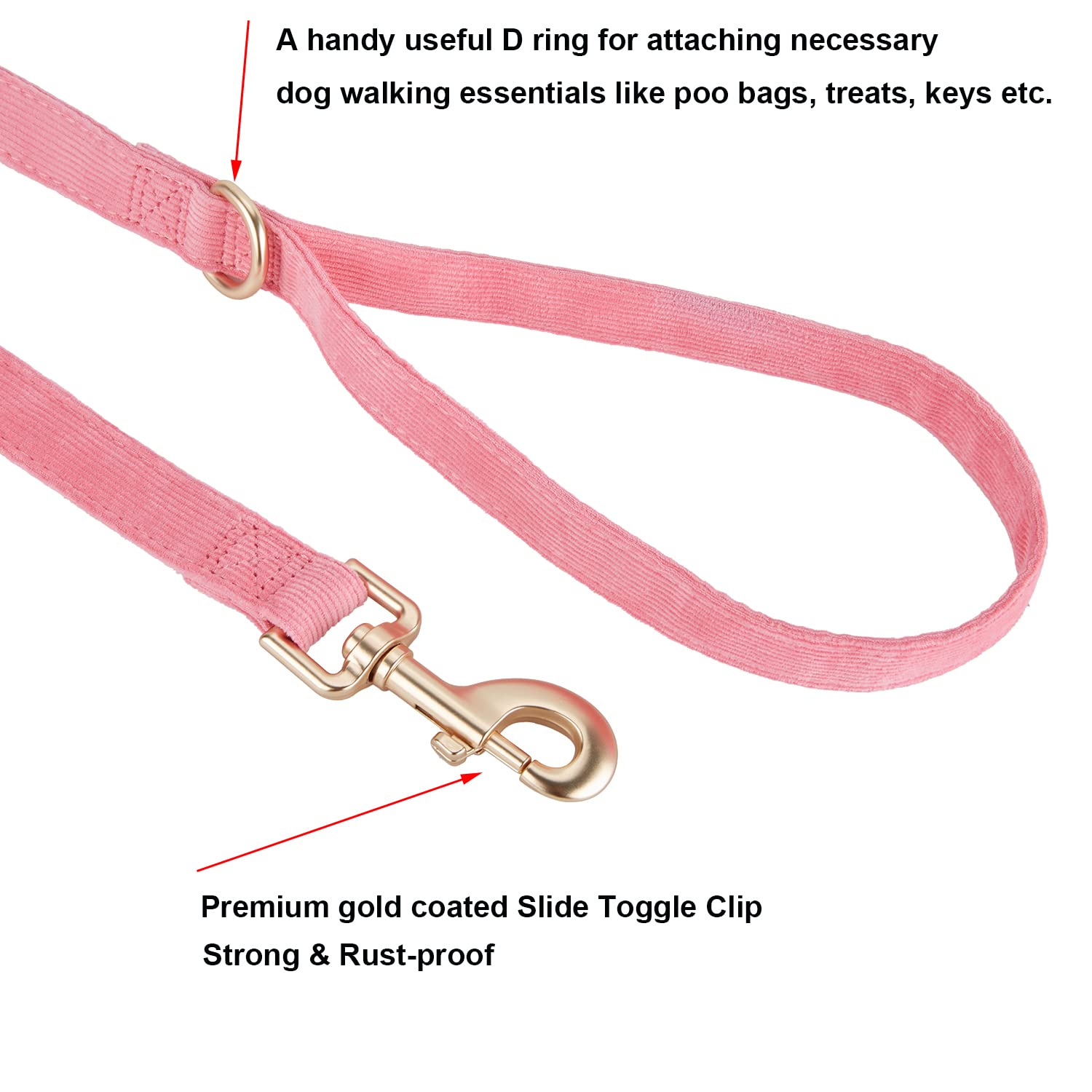Correa de pana de algodón suave con cierre de metal dorado para perros pequeños, medianos y grandes, el collar a juego se vende por separado (M, rosa)
