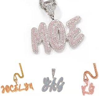 Custom Letter Pendant Iced Out Diamond Bubble Letter Pendant, Hip Hop Cursive Custom Name Necklace, A-Z Initial Necklace Bubble Letter Chain for Men Women