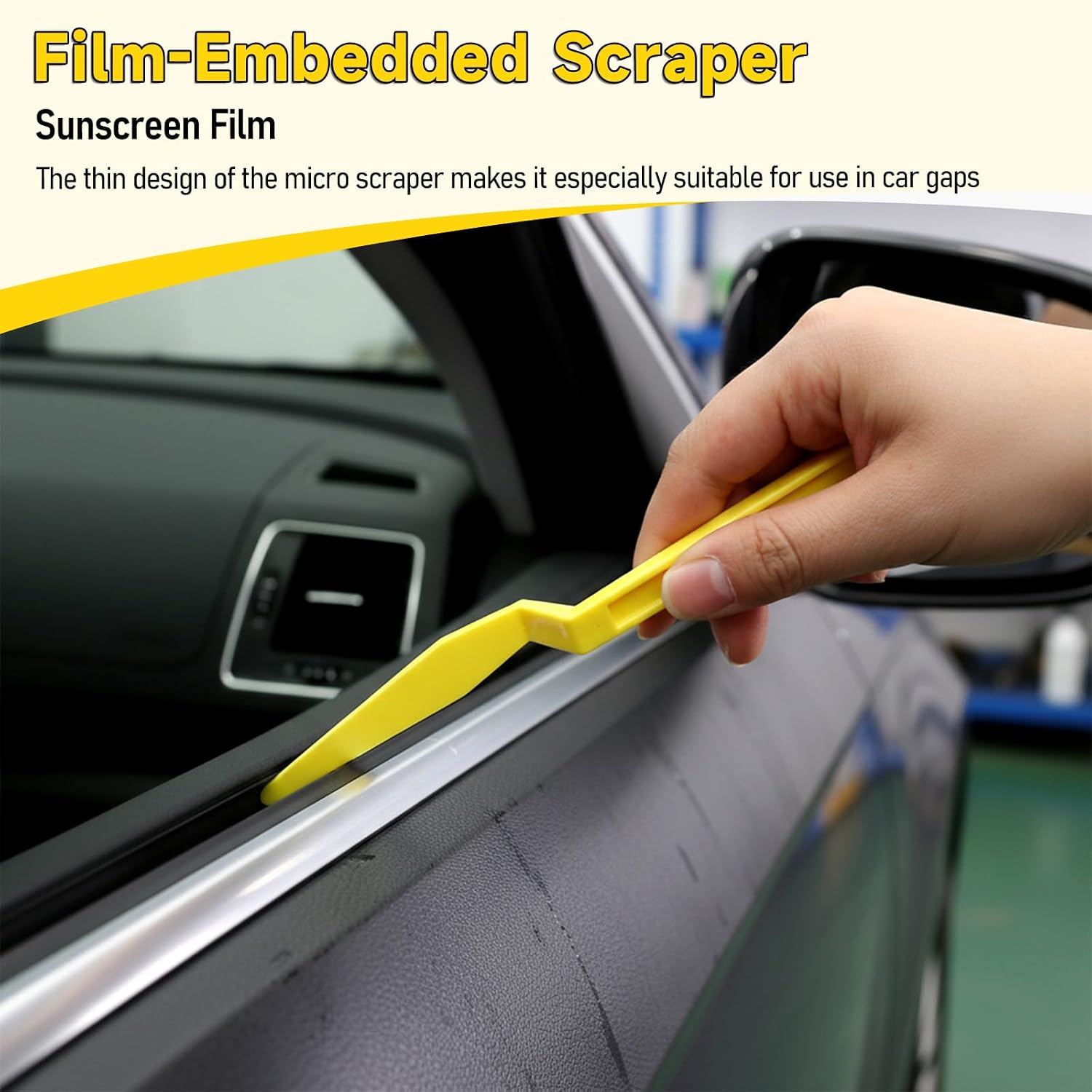 6Pcs Car Window Tint Squeegee Tool, Flexible Vinyl Wrap Squeegee with Long Handle, Yellow Corner Squeegee with Flat Lip for Window Tinting Film Installation & Vinyl Wrapping Application